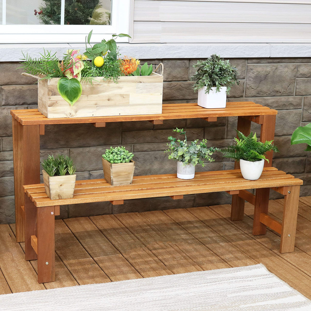 2-Tier Meranti Wood Plant Stand