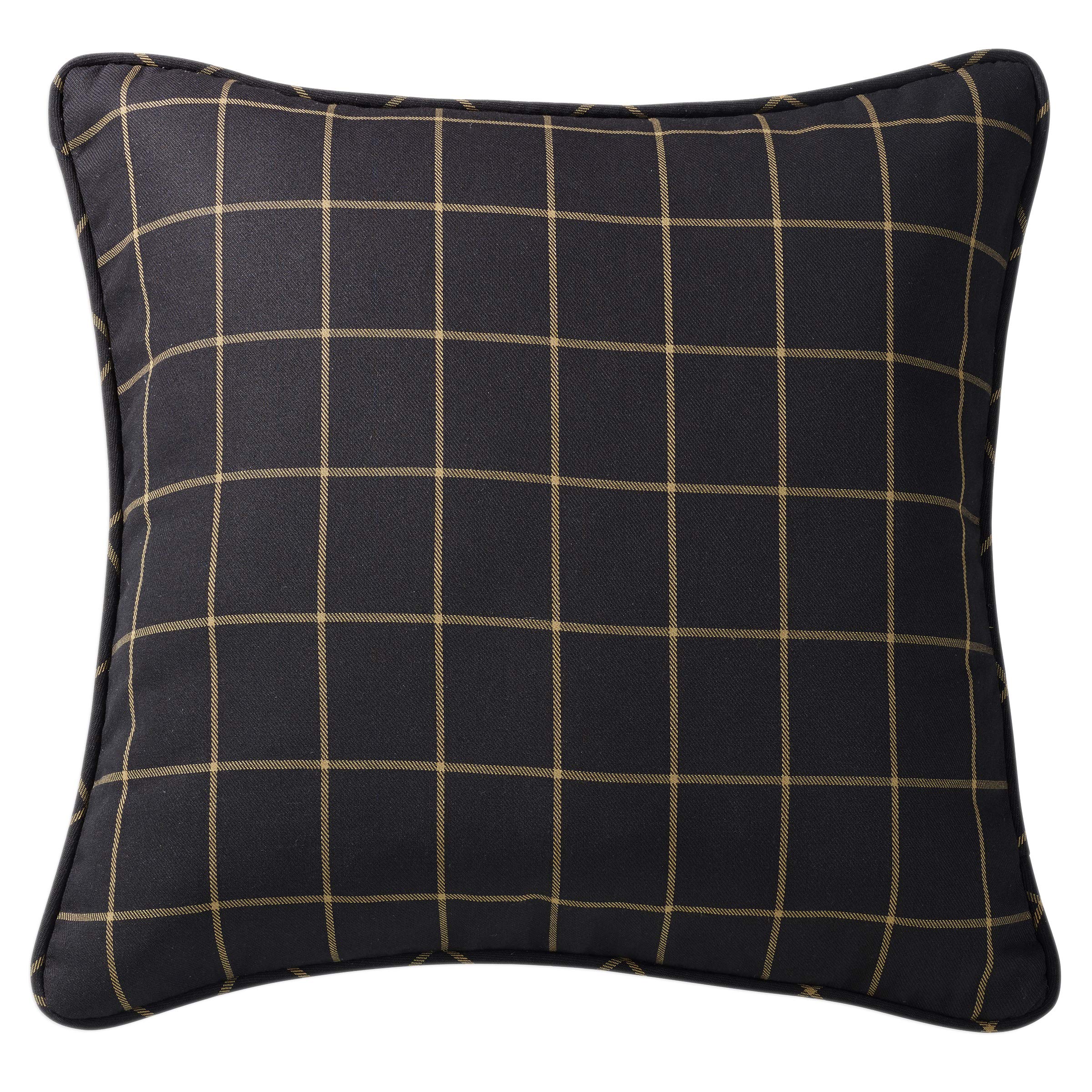 HiEnd Accents Ashbury Plaid Tan and Black Euro Sham, 27x27 inch, Rustic Cabin Lodge Luxury Bedding