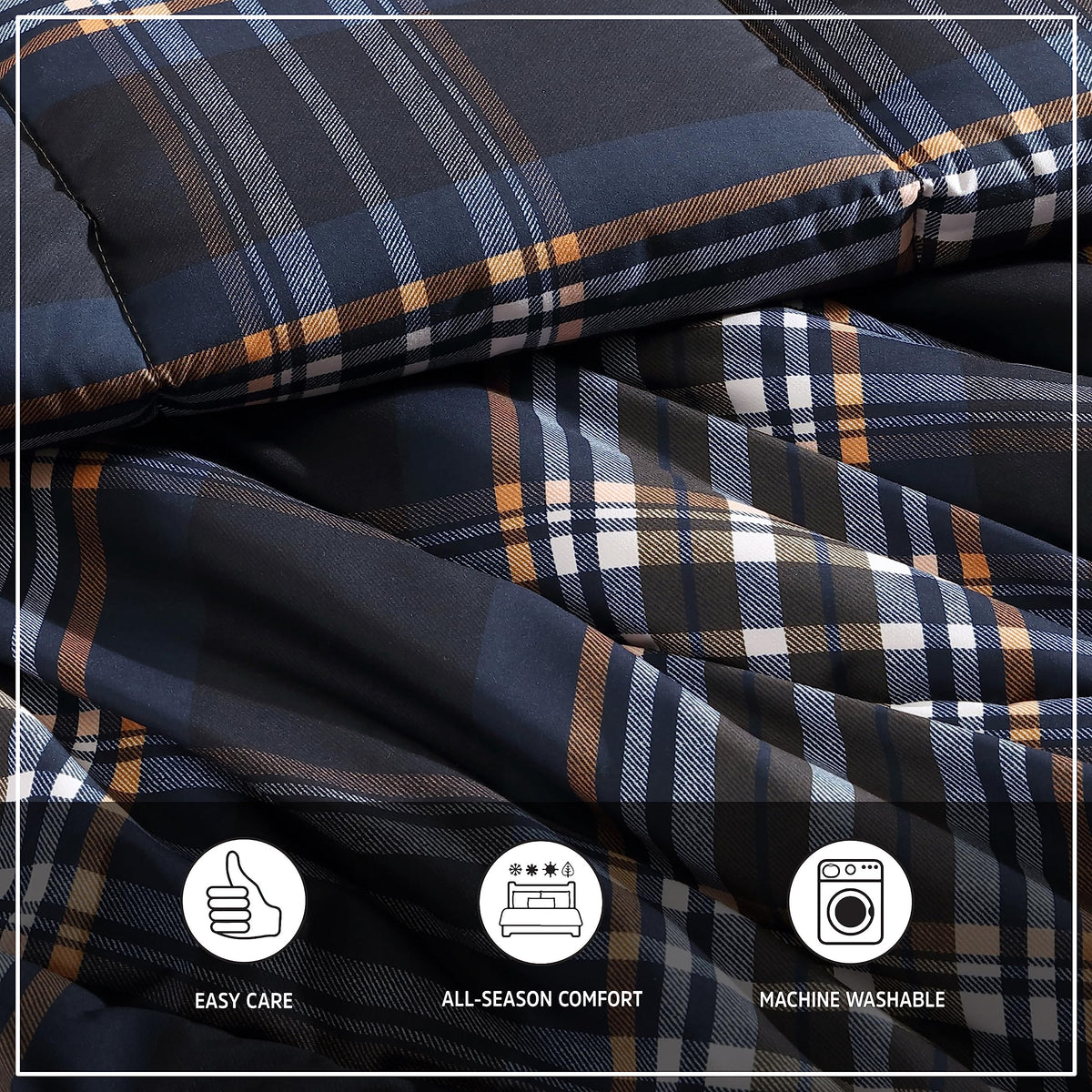 Navy Plaid Reversible Comforter Set