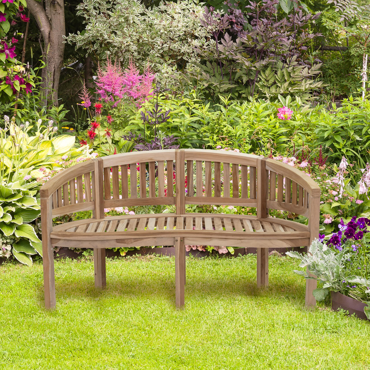 Curved Teak Outdoor Bench