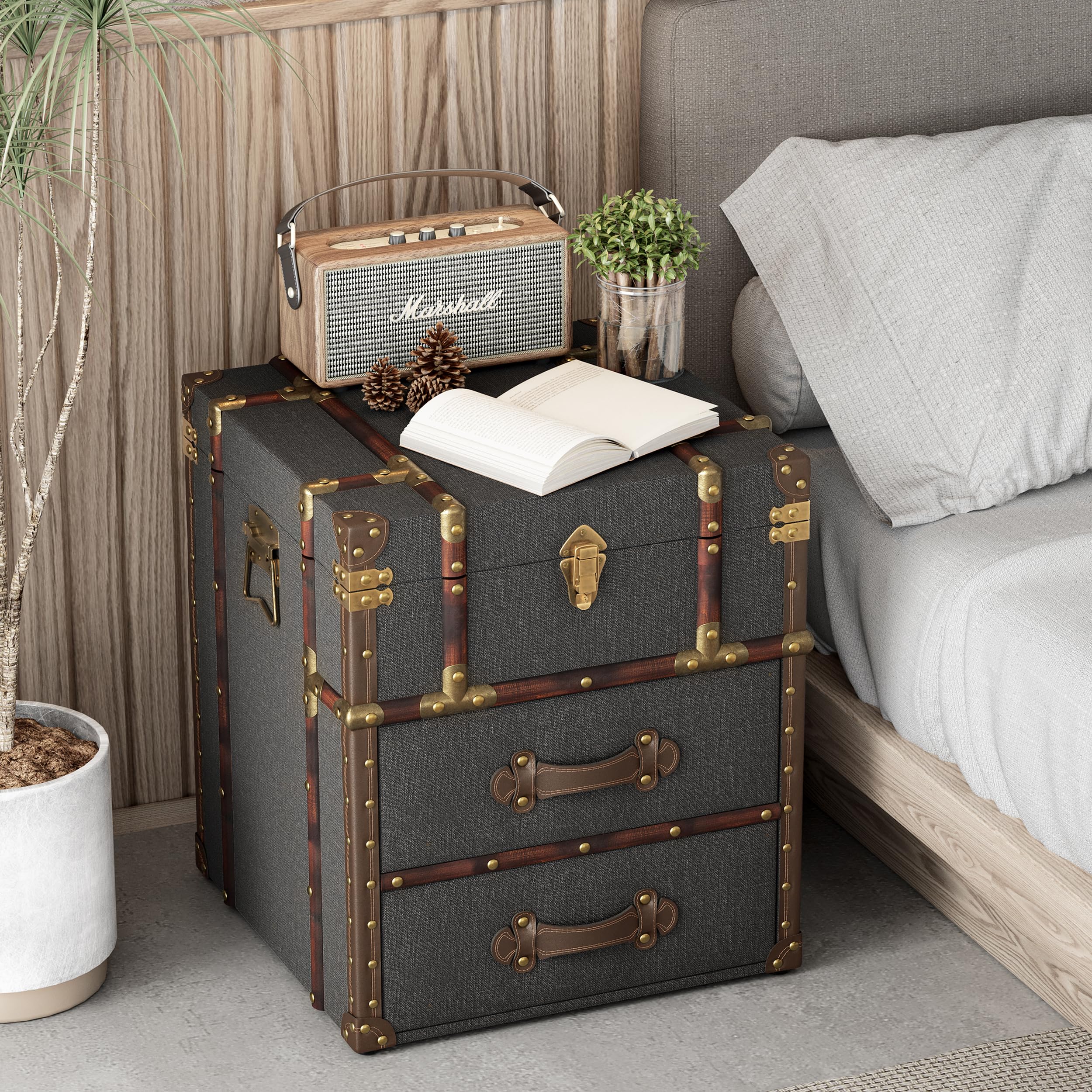 Vintage Linen Storage Ottoman with Drawers