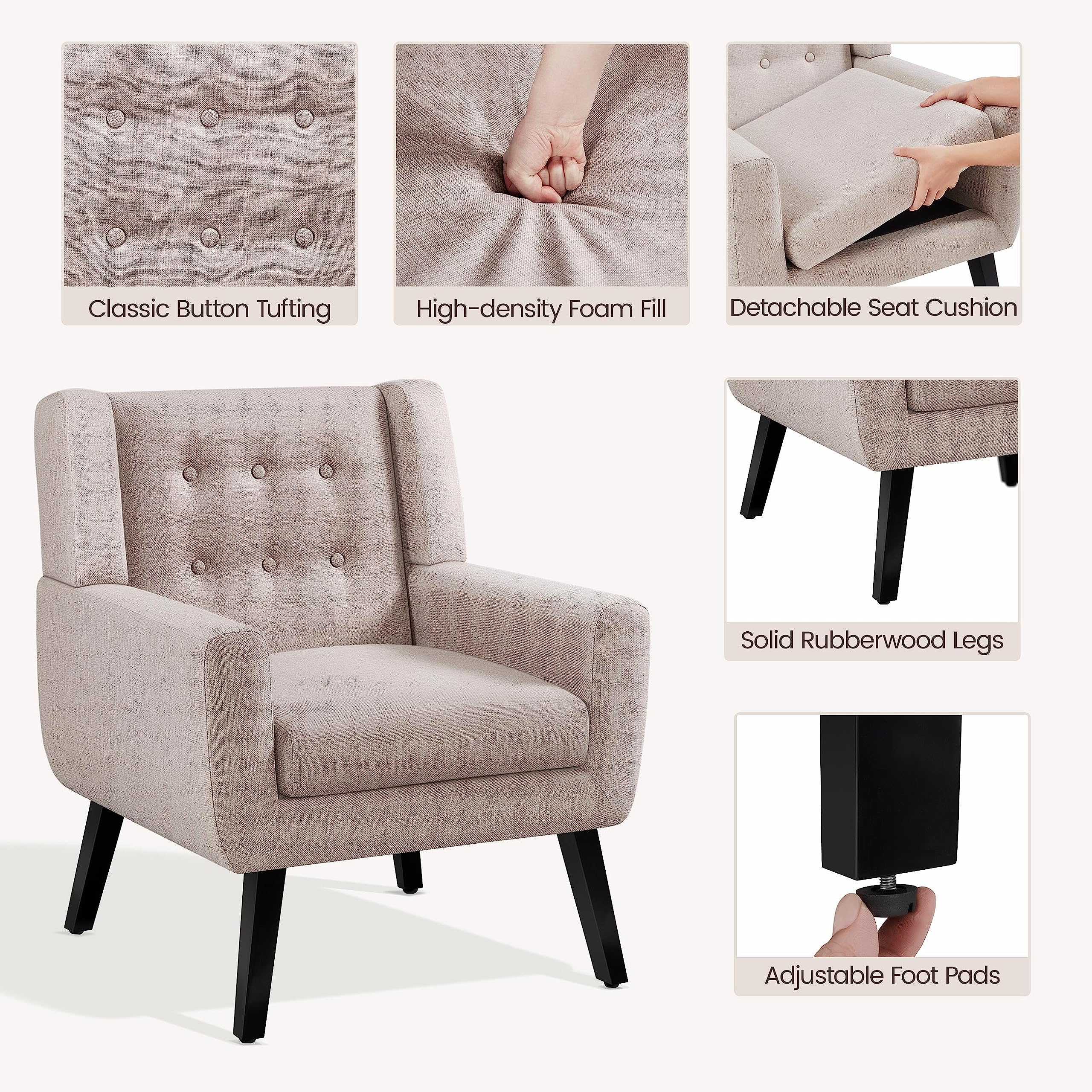 Mid-Century Button Tufted Accent Chair