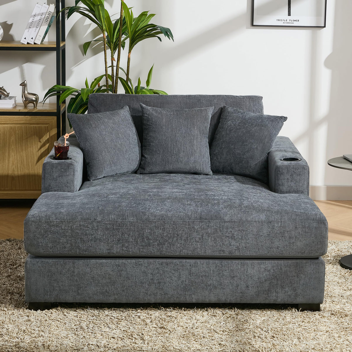 Linen Chaise Lounge with Charging