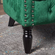 GDFStudio Melaina Tufted Chesterfield Velvet Loveseat with Scrolled Arms, Emerald and Dark Brown.