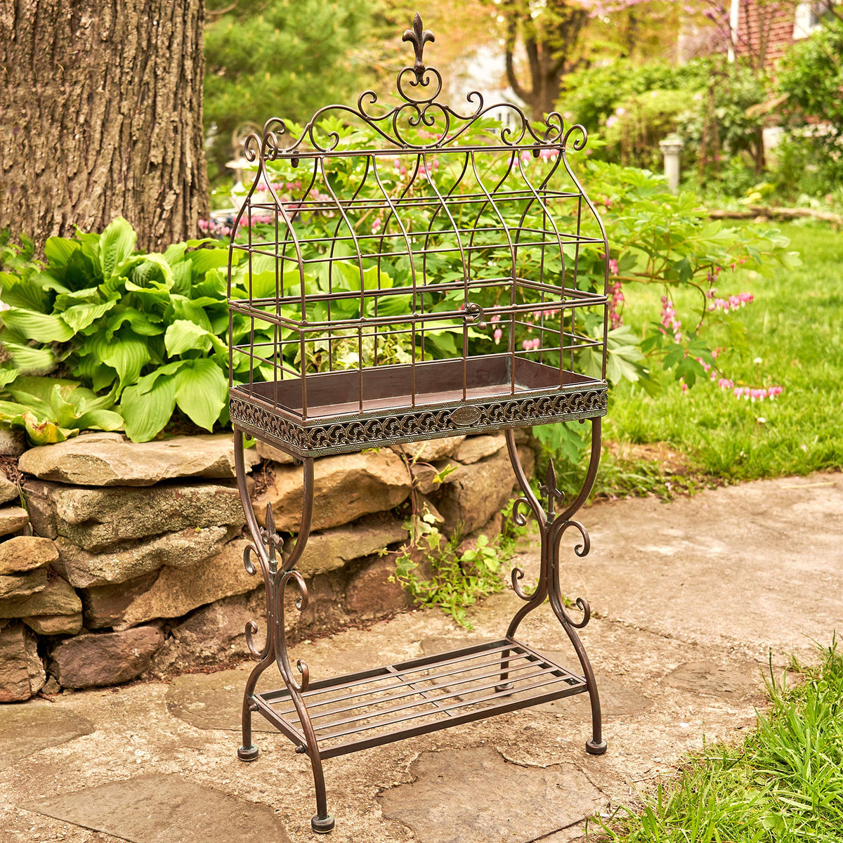 Zaer Ltd. Vintage Style Metal Cage Plant Stand Paris 1968" (Aged Bronze)