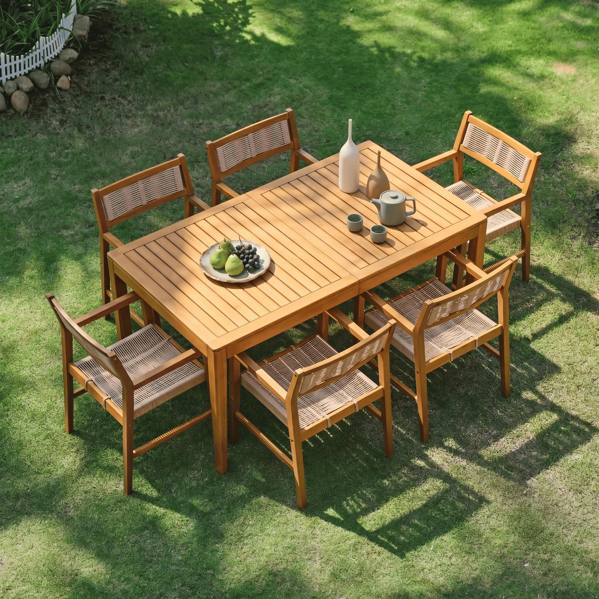 NTC Noma 63 Inch Solid Wood Dining Table, Seats 4-6, Indoor & Outdoor Rectangular Table, Weather Resistant Patio Dining Table for Backyard, Deck & Dining Room, Easy Assembly, Natural