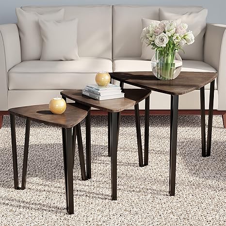 Nesting Side Tables Set of 3 – Mid-Century Modern MDF Wood
