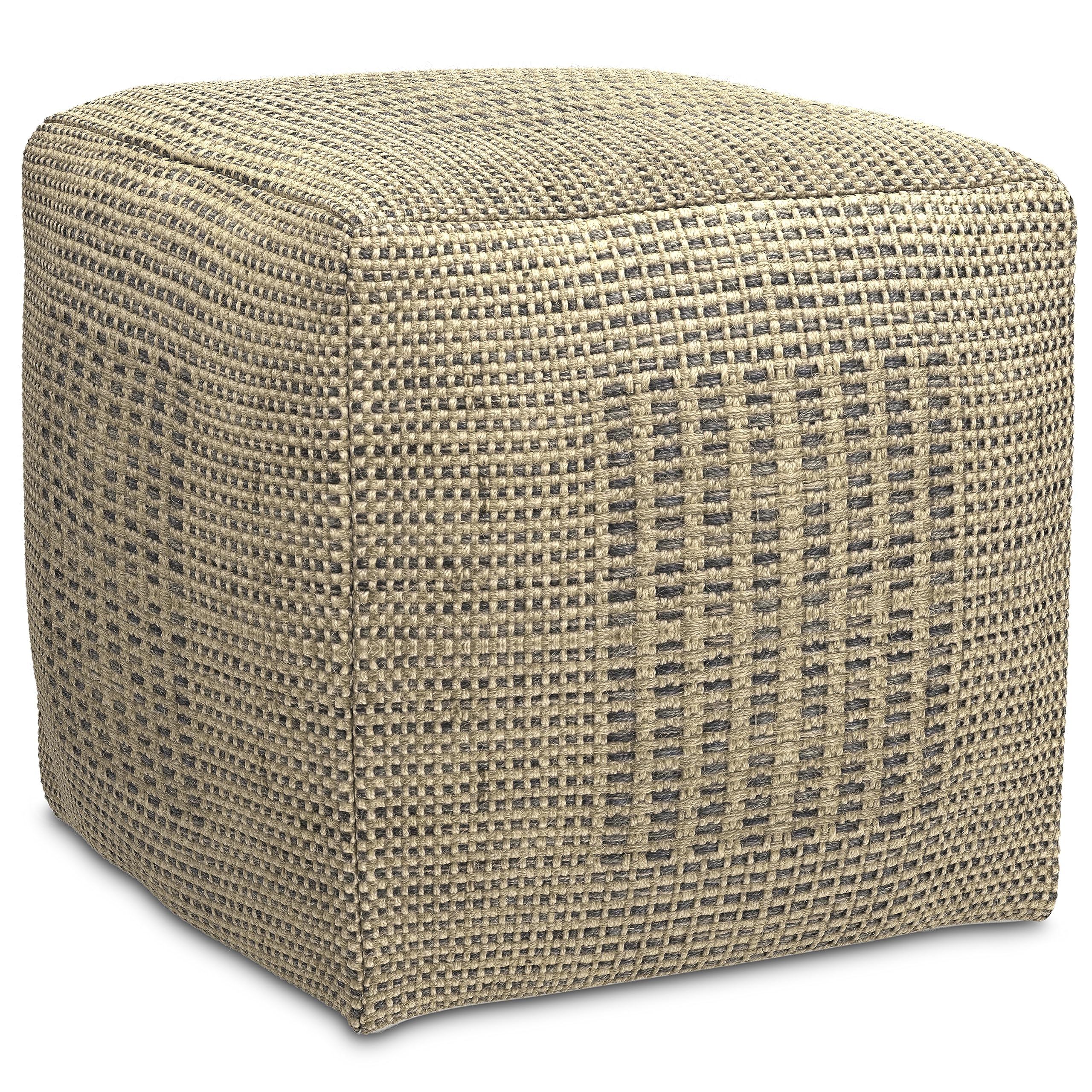 SIMPLIHOME Delilah Square Pouf - 18 inch Wide Handwoven Jute Ottoman in Natural, Contemporary Footstool or Extra Seating for Living Room, Bedroom, or Kids Room with Polystyrene Filling, Assembled
