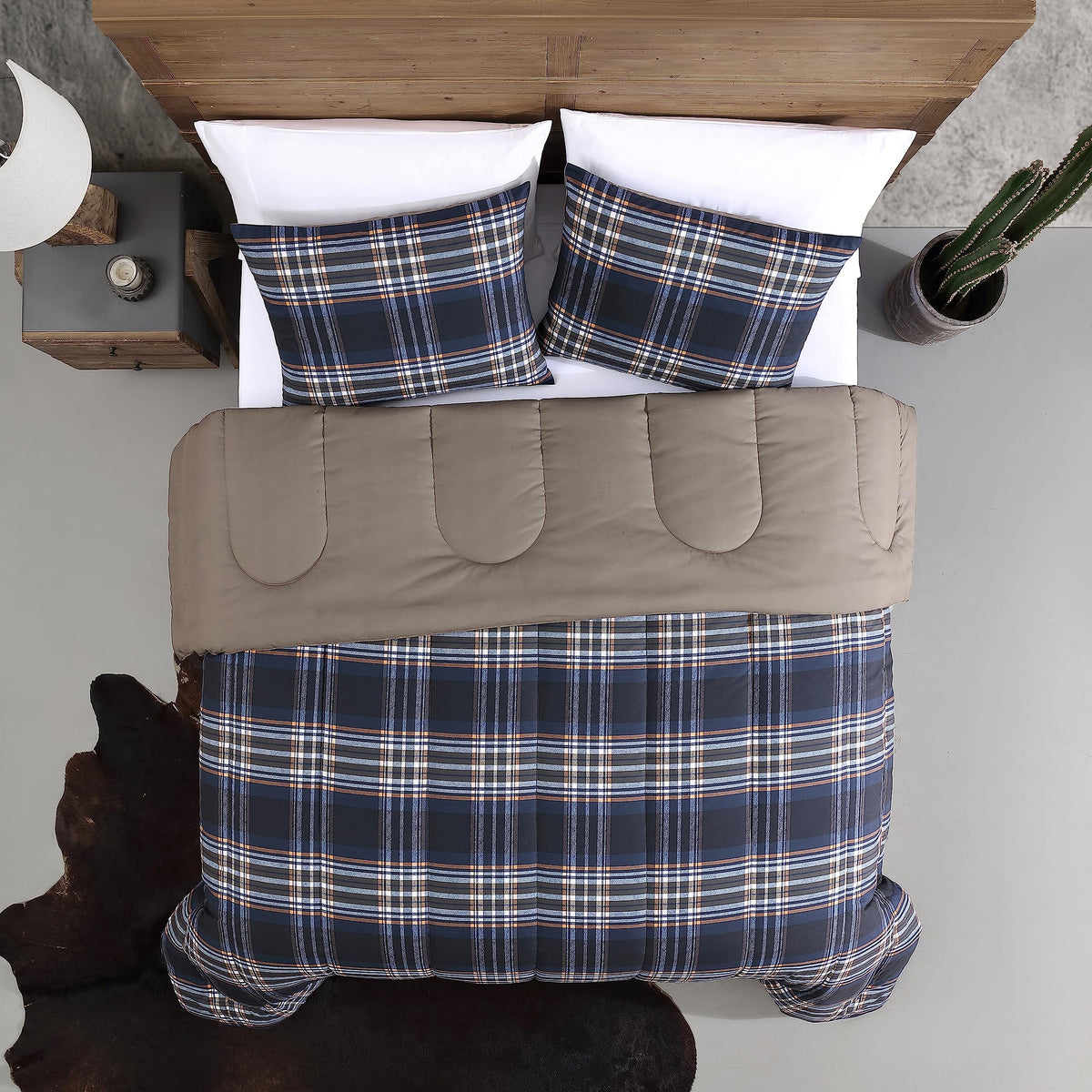 Navy Plaid Reversible Comforter Set