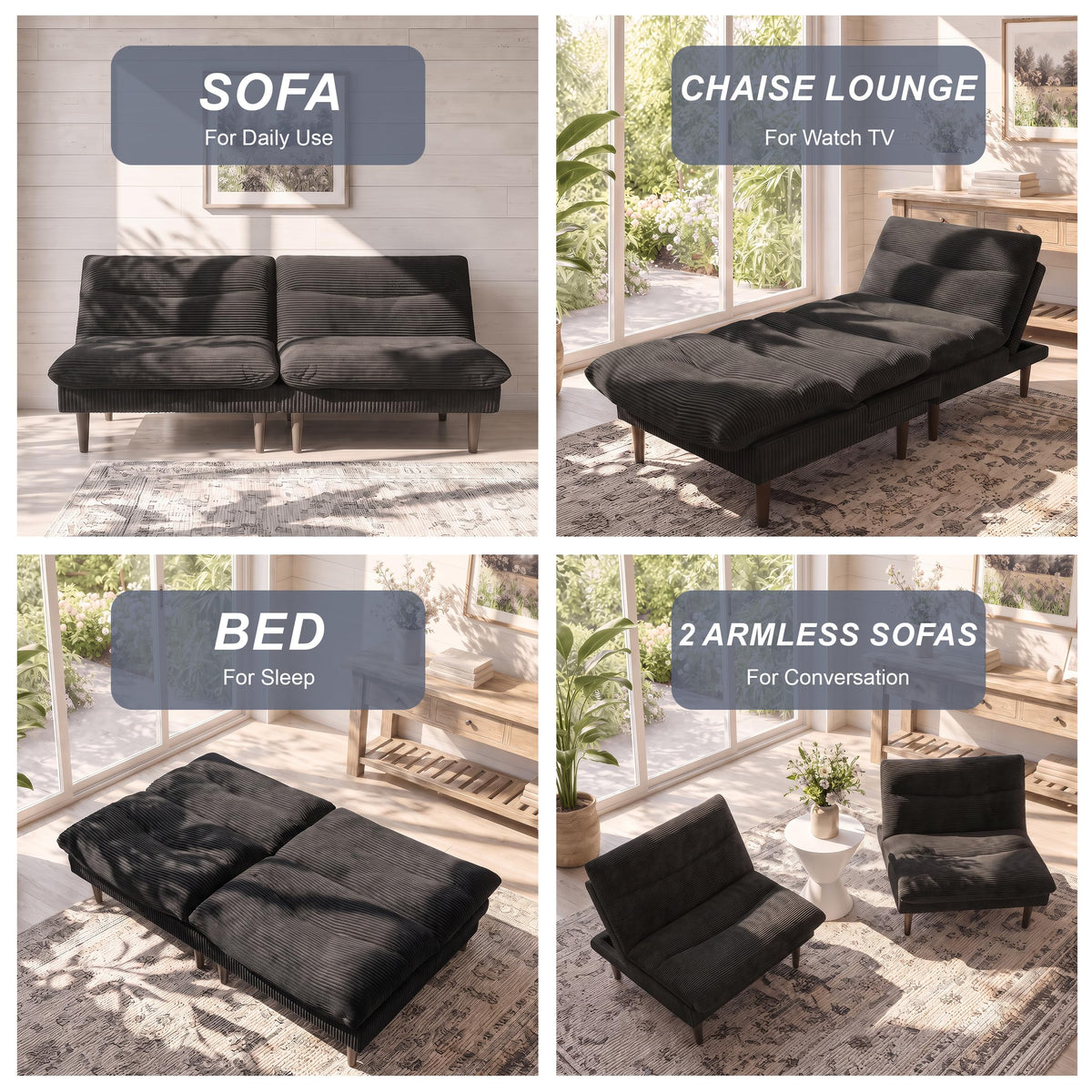 Modular Corduroy Futon Sofa Bed