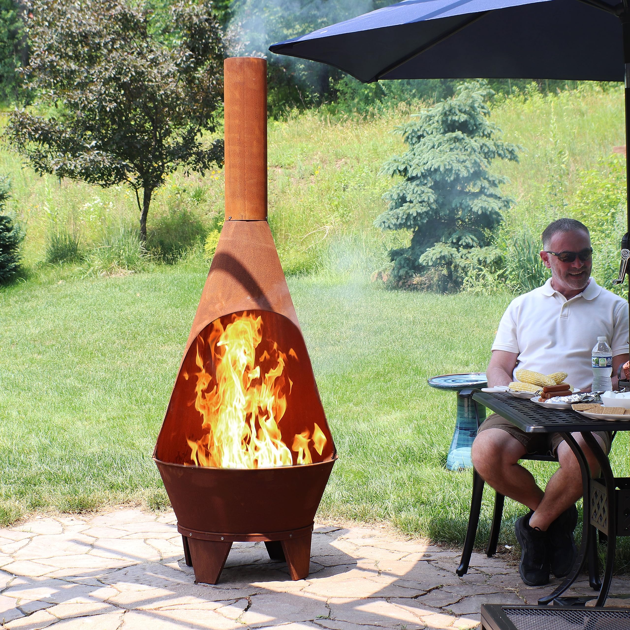Large Chiminea Outdoor Wood-Burning Fireplace with Grill Grate