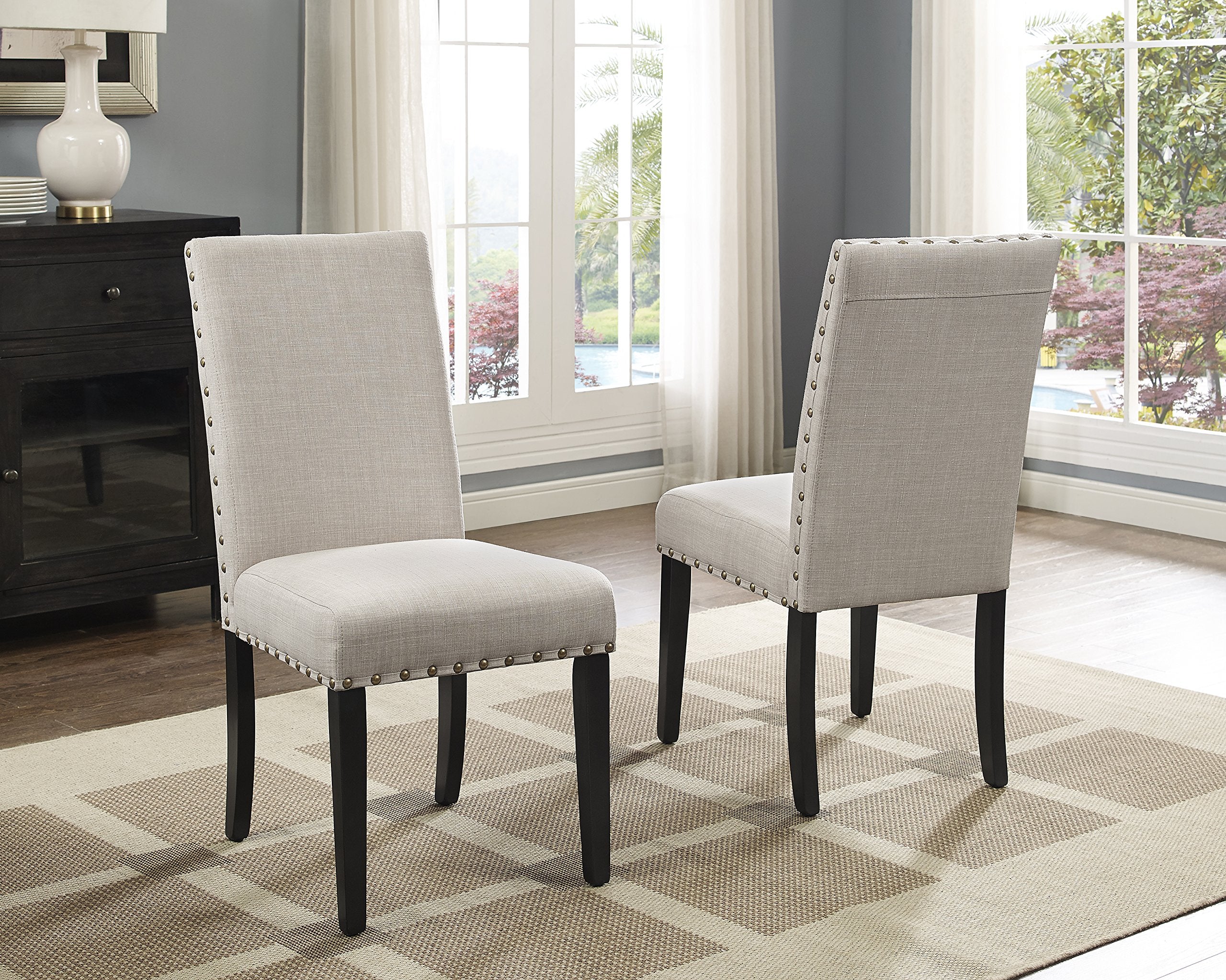 Fabric Dining Chairs with Nailhead Trim, Set of 2
