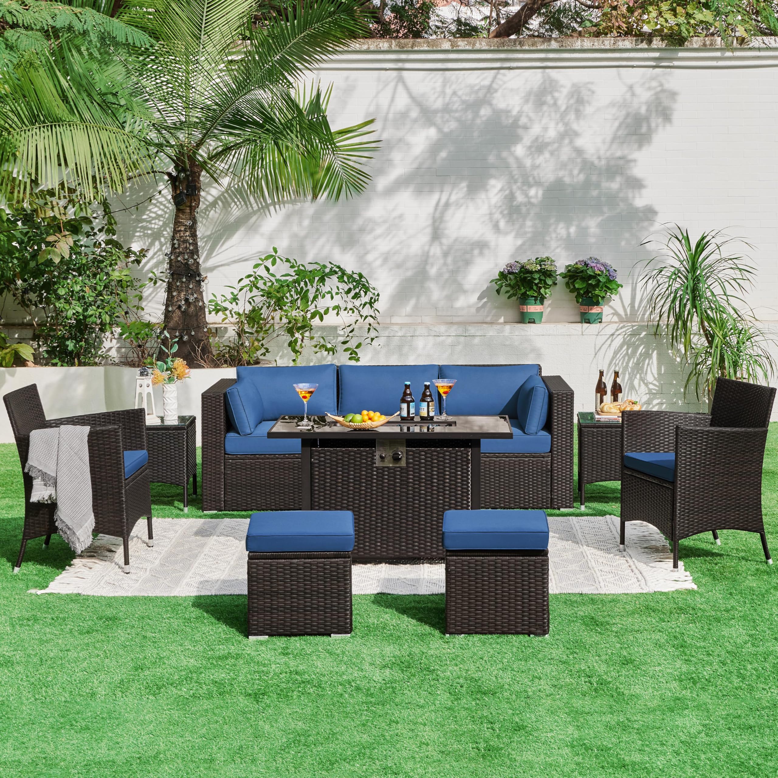 3-Seat Outdoor Wicker Sofa with Cover & Cushions