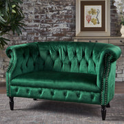 Tufted Chesterfield Velvet Loveseat with Scrolled Arms