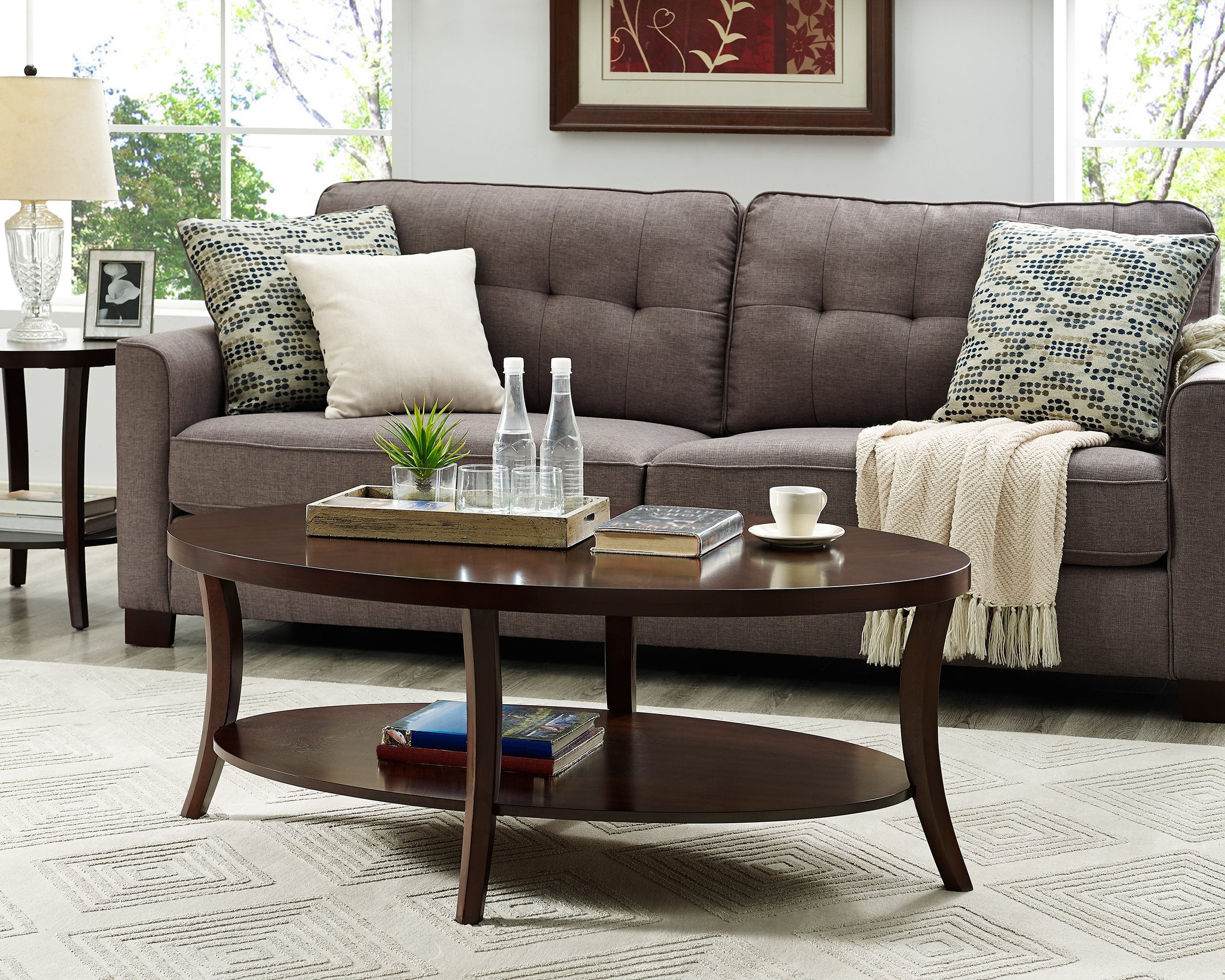 Oval Espresso Coffee Table & End Tables Set