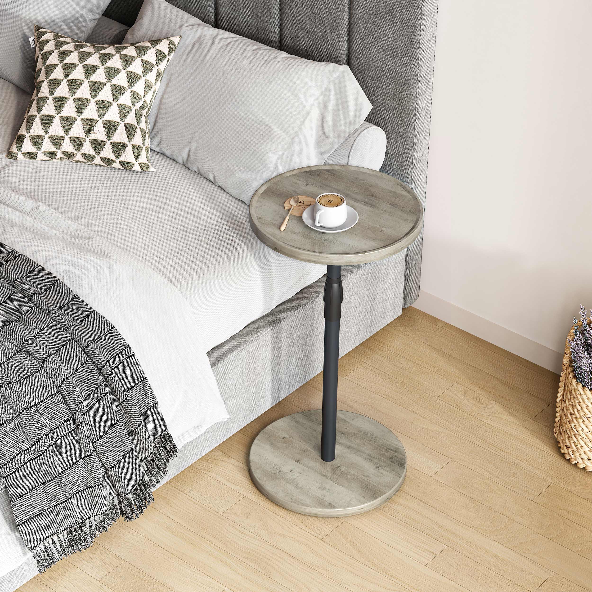 IRCPEN Adjustable Round Side Table, Small End Table, Pedestal Drink Table for Small Spaces, Tall Round Nightstand for Living Room Bedroom Sofa Couch, Oak ET-010QK