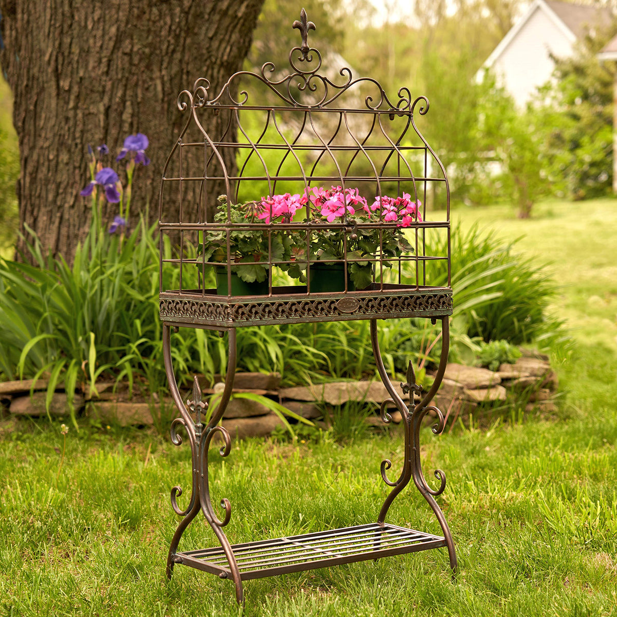 Zaer Ltd. Vintage Style Metal Cage Plant Stand Paris 1968" (Aged Bronze)