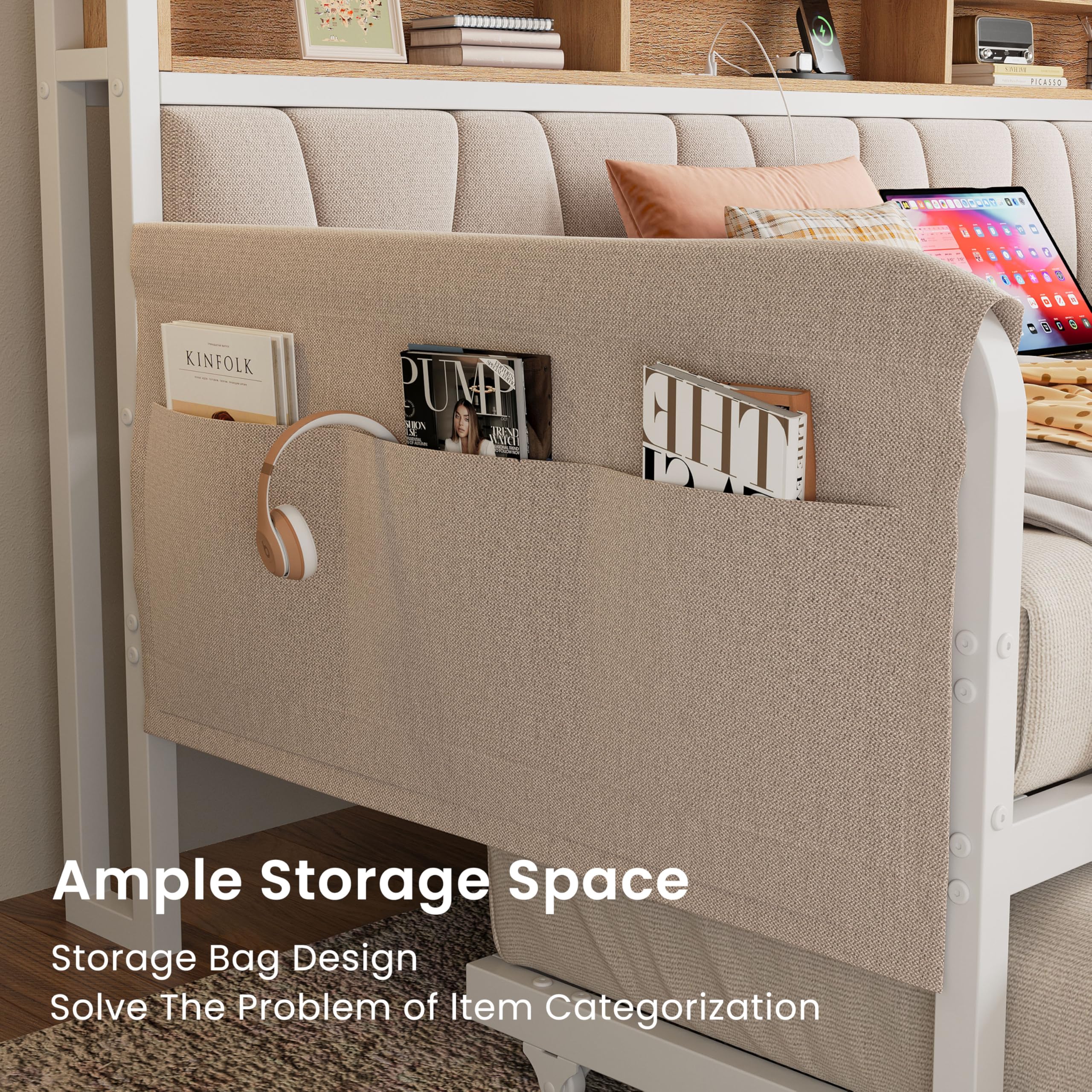 Twin Daybed with Trundle & Storage Headboard