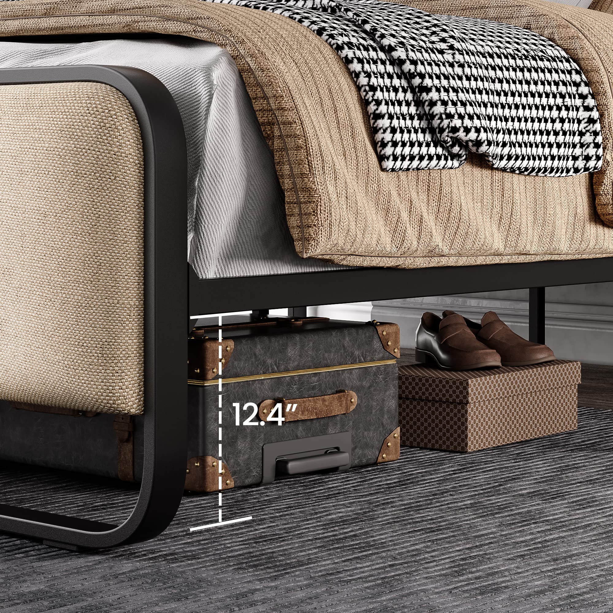 Upholstered Platform Bed Frame with Curved Headboard & Footboard