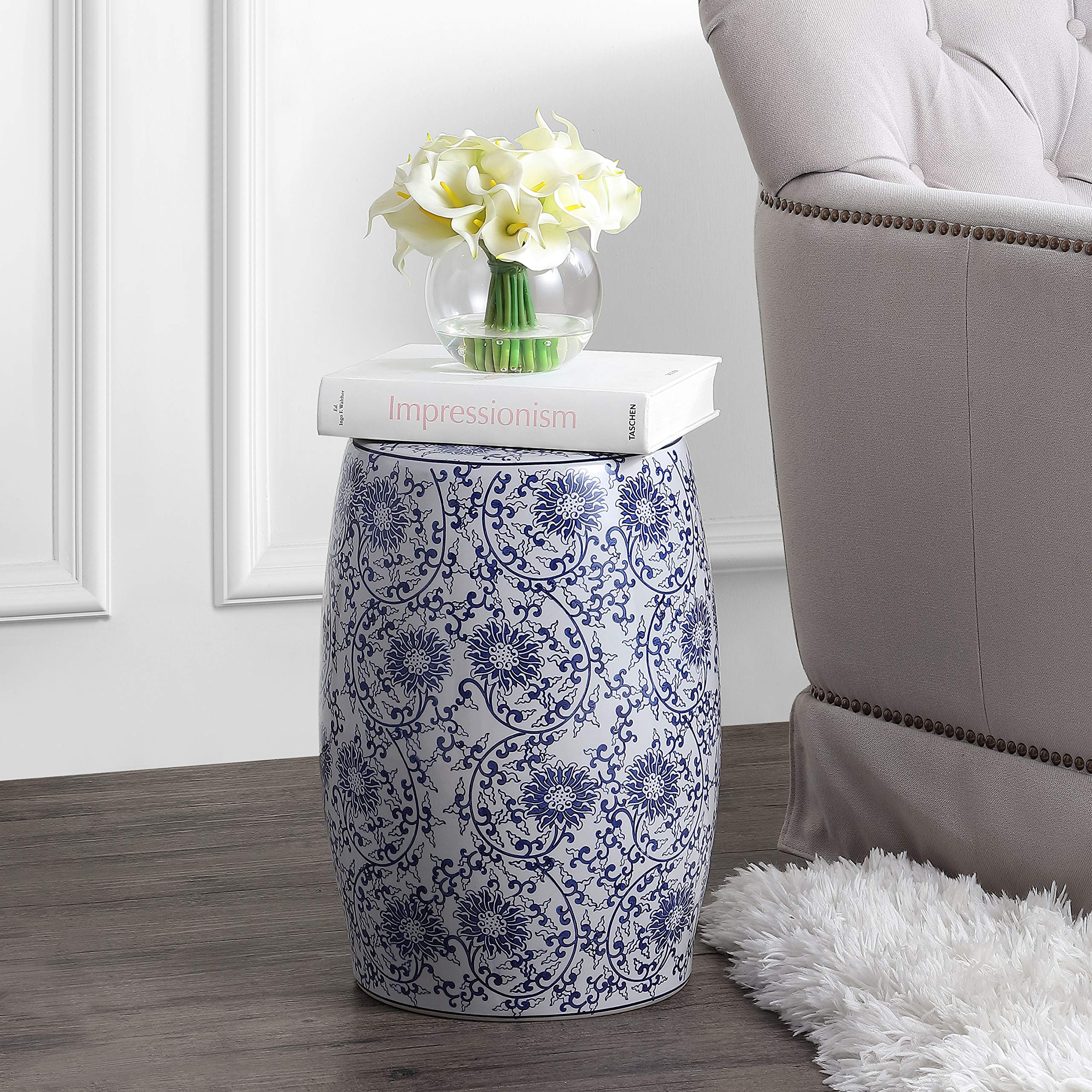 Chinoiserie Ceramic Drum Garden Stool – Blue & White
