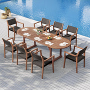 Expandable Acacia Wood Patio Dining Set with Rattan Chairs
