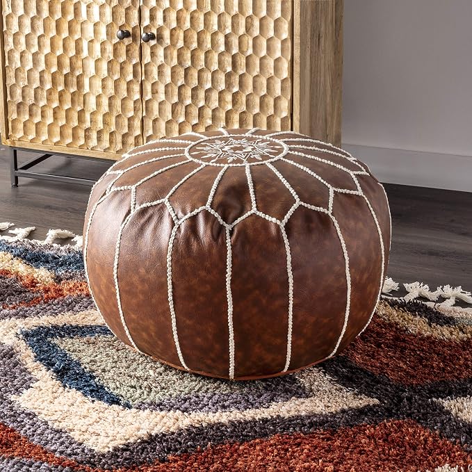 Moroccan Faux Leather Pouf