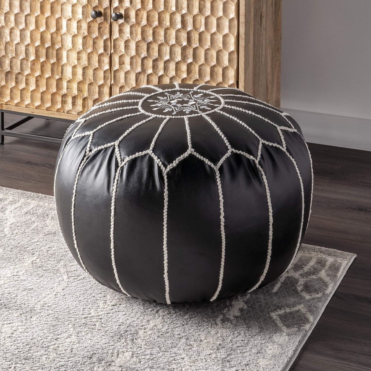 Moroccan Faux Leather Pouf