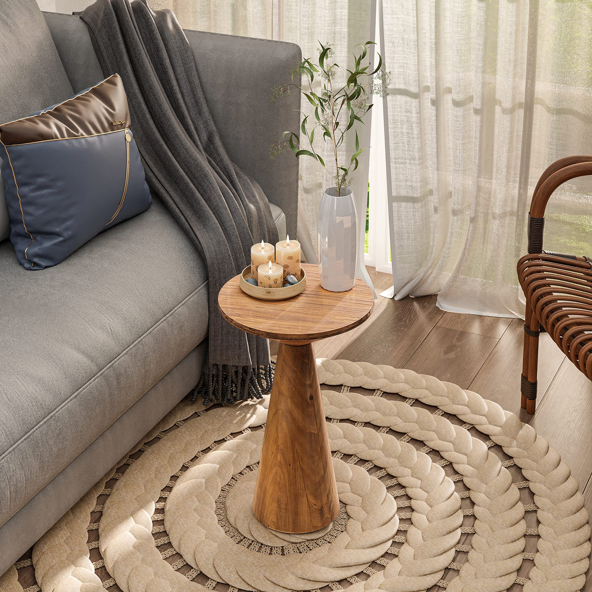 Round Wood Pedestal End Table