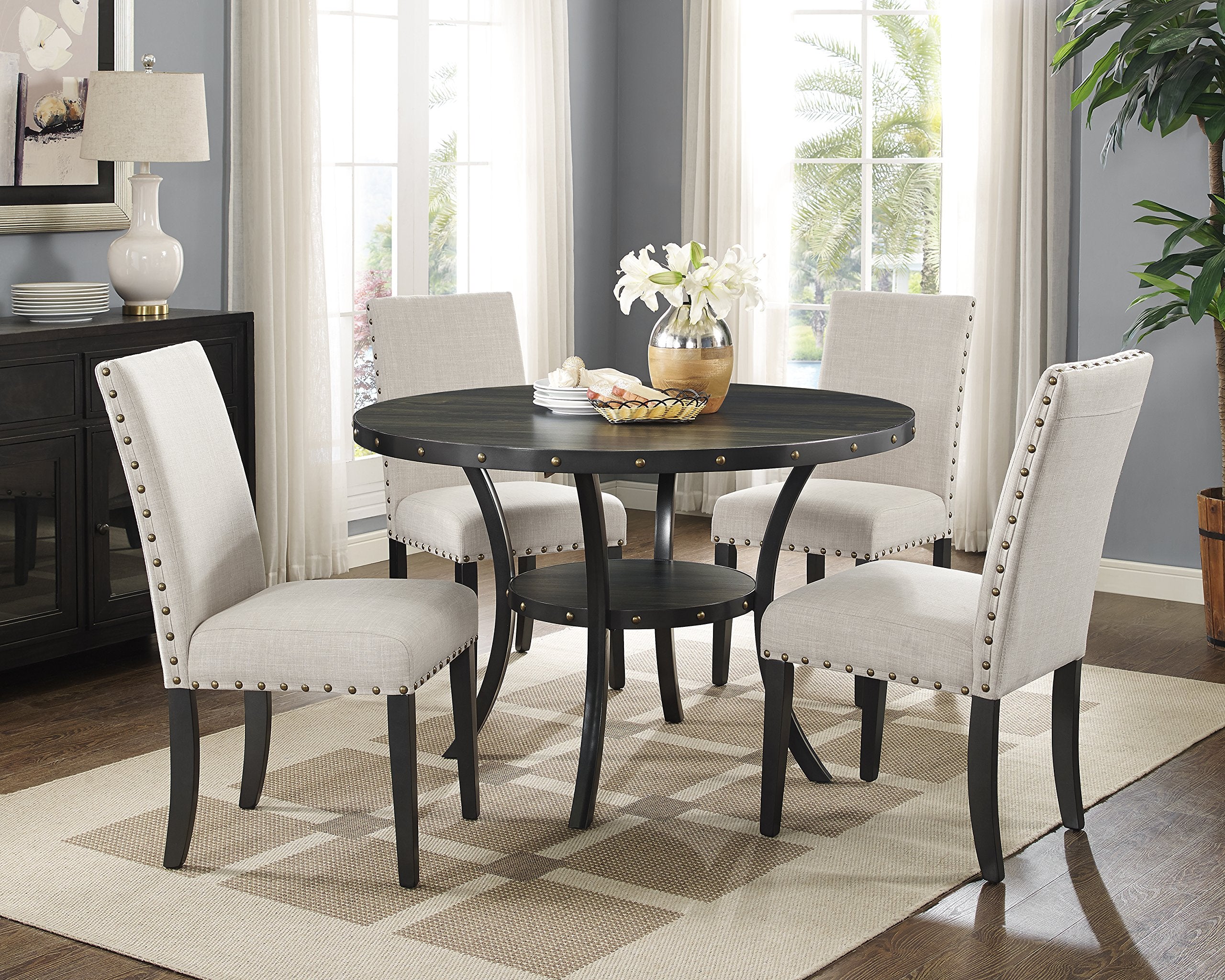 Fabric Dining Chairs with Nailhead Trim, Set of 2