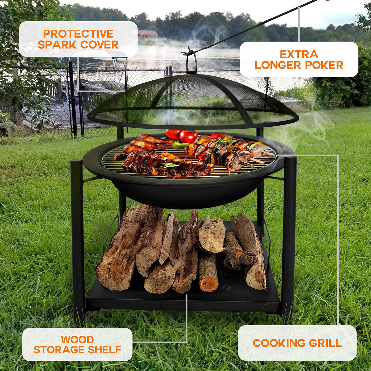 Wood-Burning Fire Pit with Grill