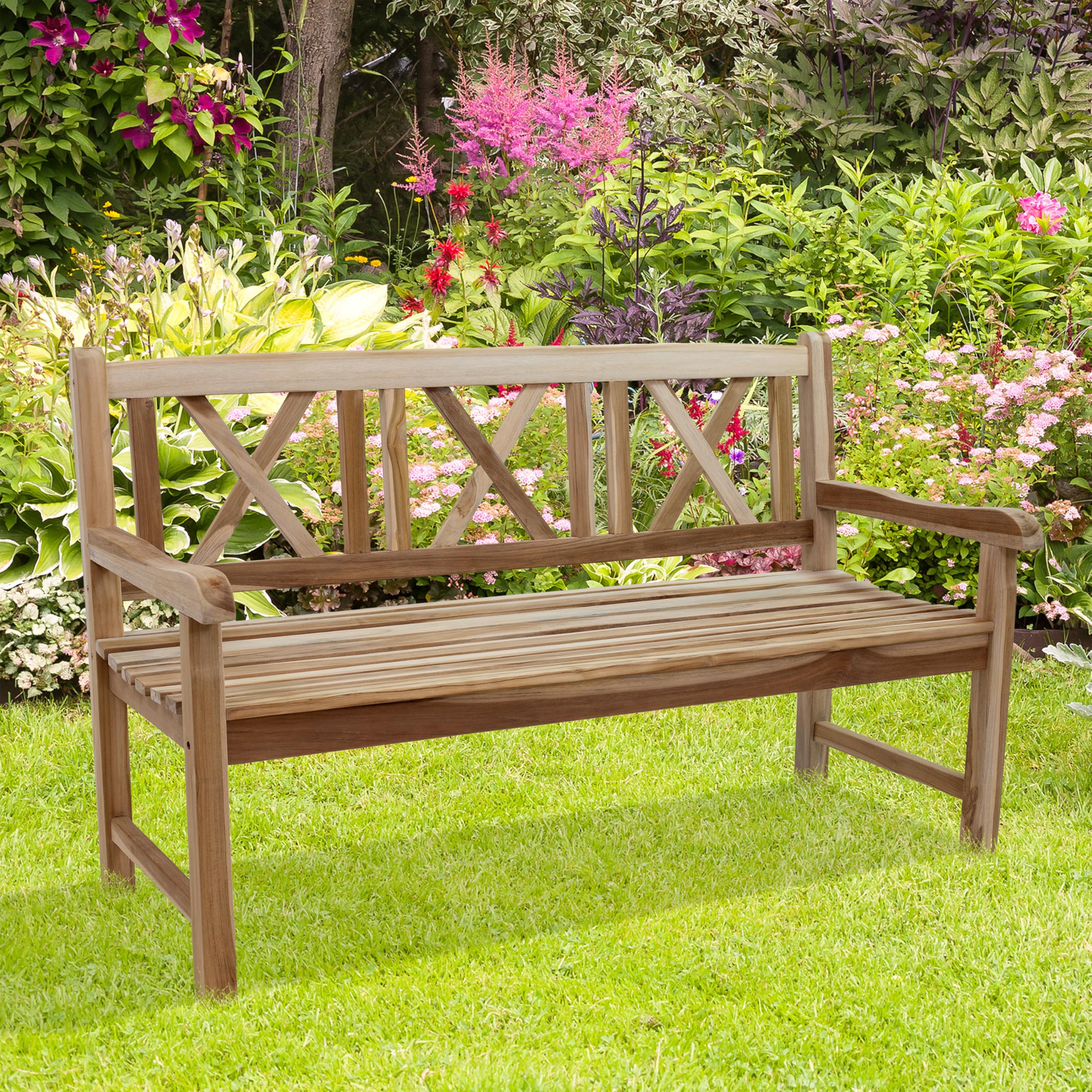 2-Person Teak Outdoor Bench with Backrest