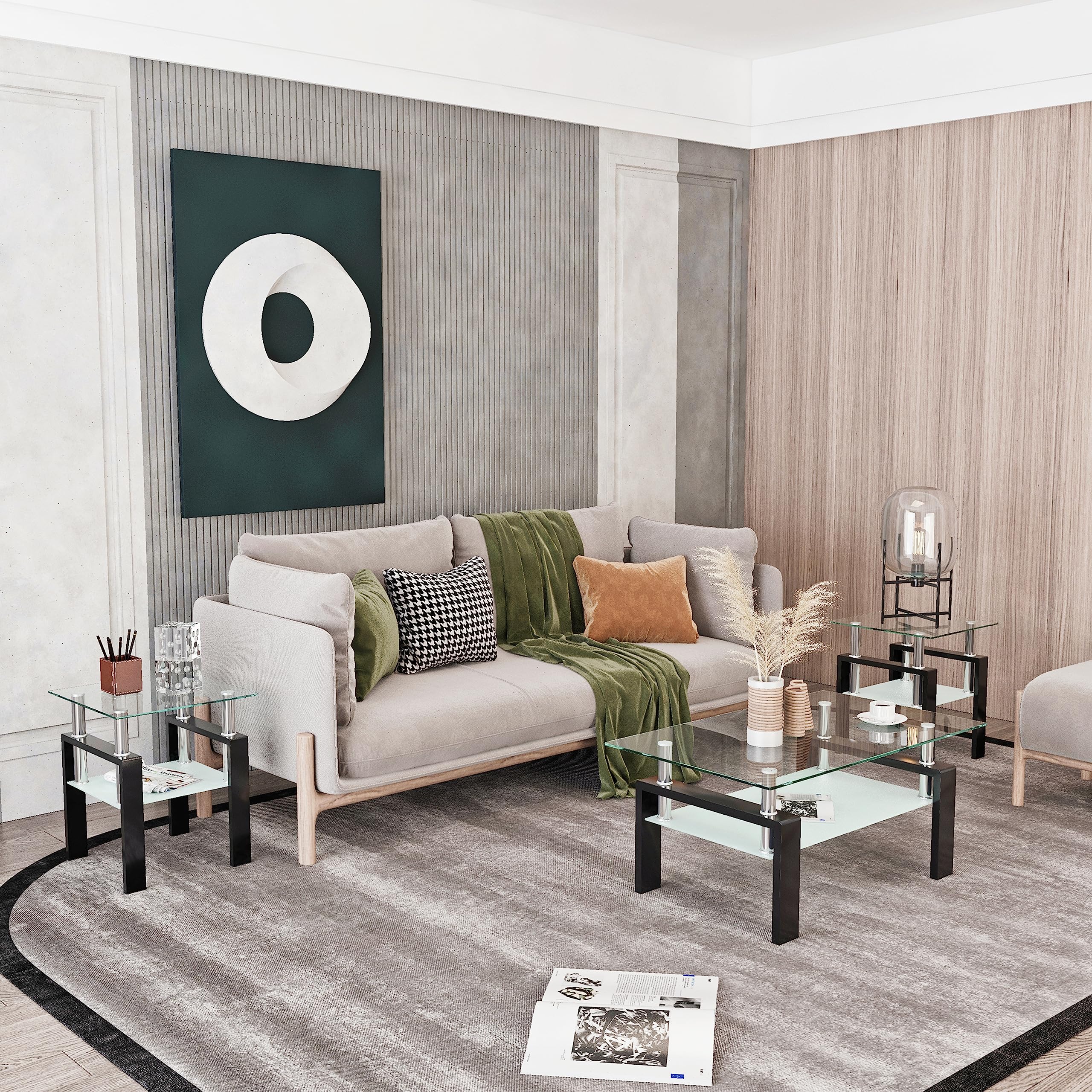 3-Piece Glass Coffee Table & End Tables Set