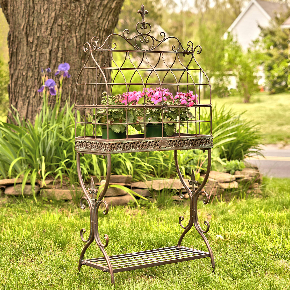 Zaer Ltd. Vintage Style Metal Cage Plant Stand Paris 1968" (Aged Bronze)