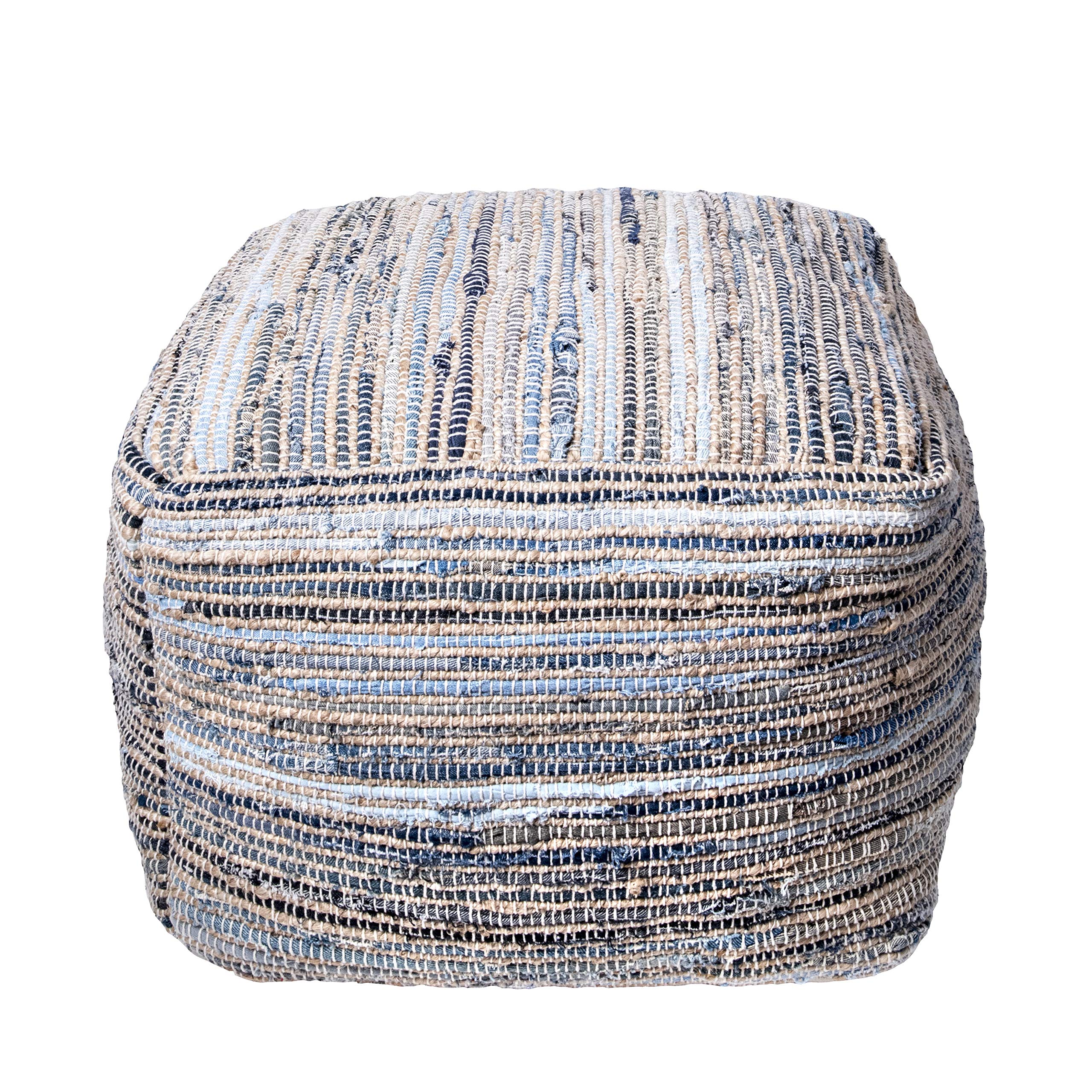 nuLOOM Granada Knitted Casual Denim and Jute Ottoman Pouf