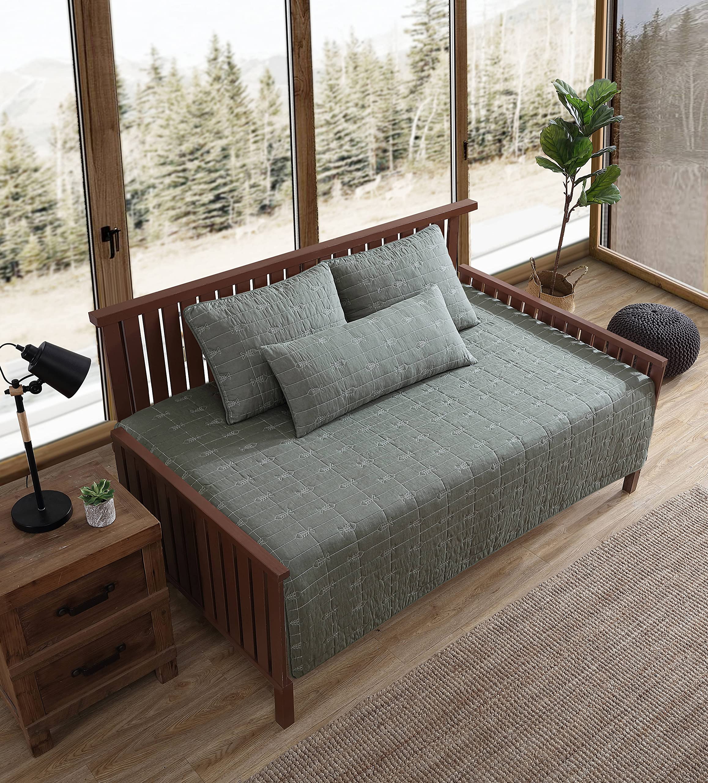 Eddie Bauer - Daybed Set, Reversible Cotton Bedding with Matching Shams & Decorative Pillow Cover, Luxurious Bedding Set (Troutdale Green, Daybed)