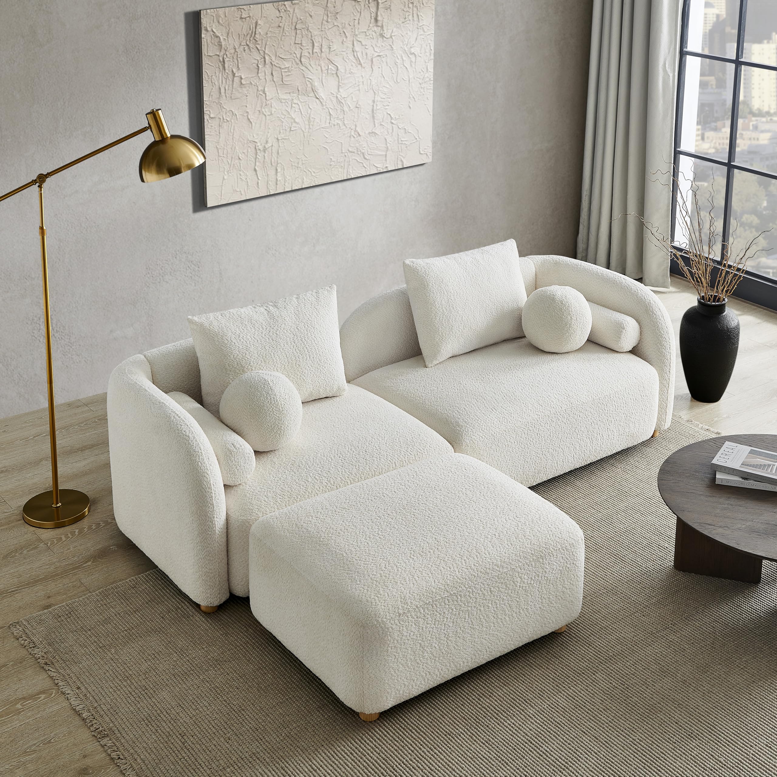 Curved Boucle Modular Ottoman