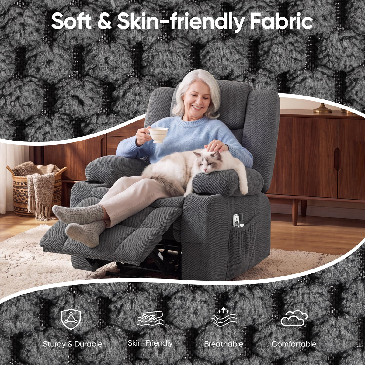 Sofayonn Power Lift Recliner Chair for Elderly with Heat and Massage, Grey