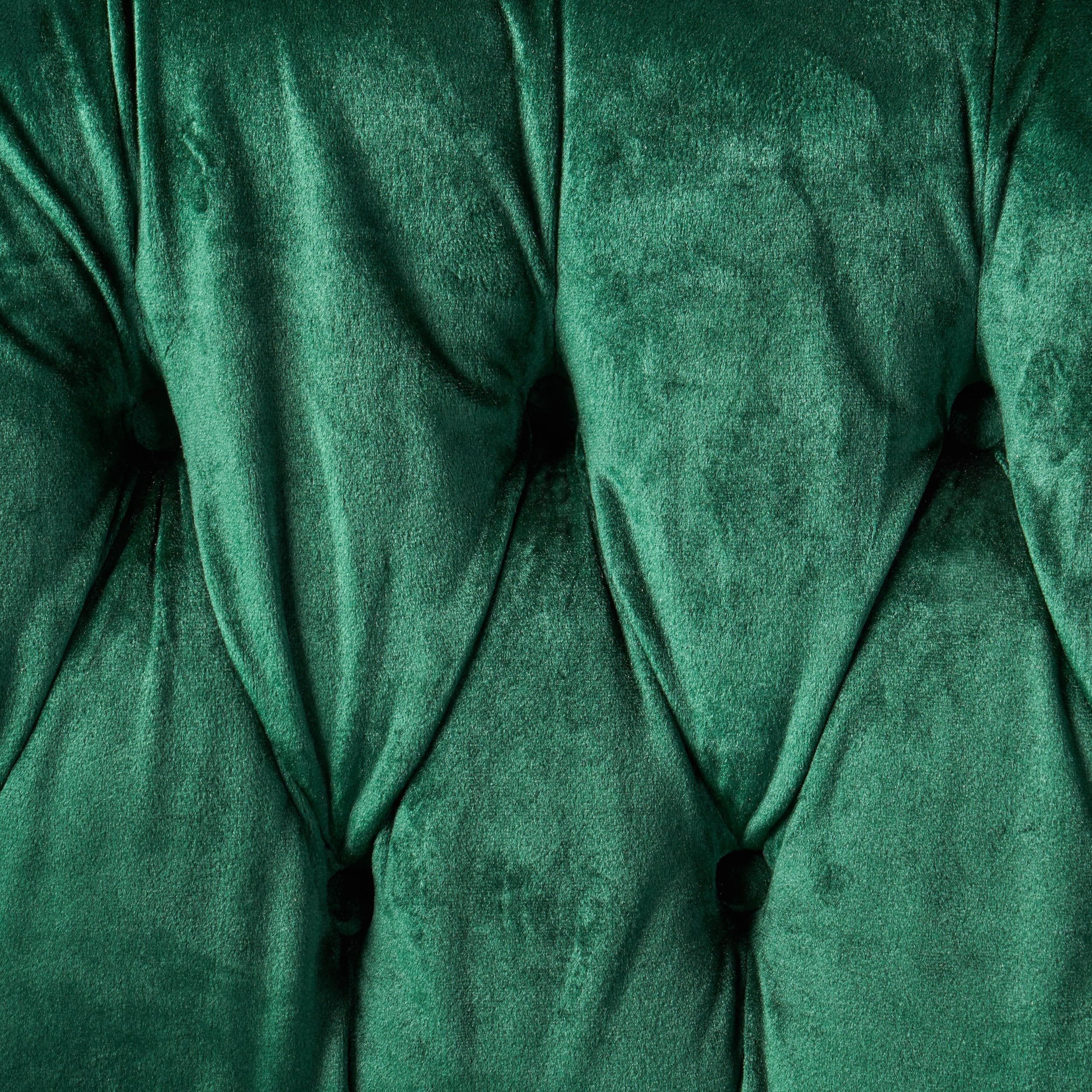 GDFStudio Melaina Tufted Chesterfield Velvet Loveseat with Scrolled Arms, Emerald and Dark Brown.