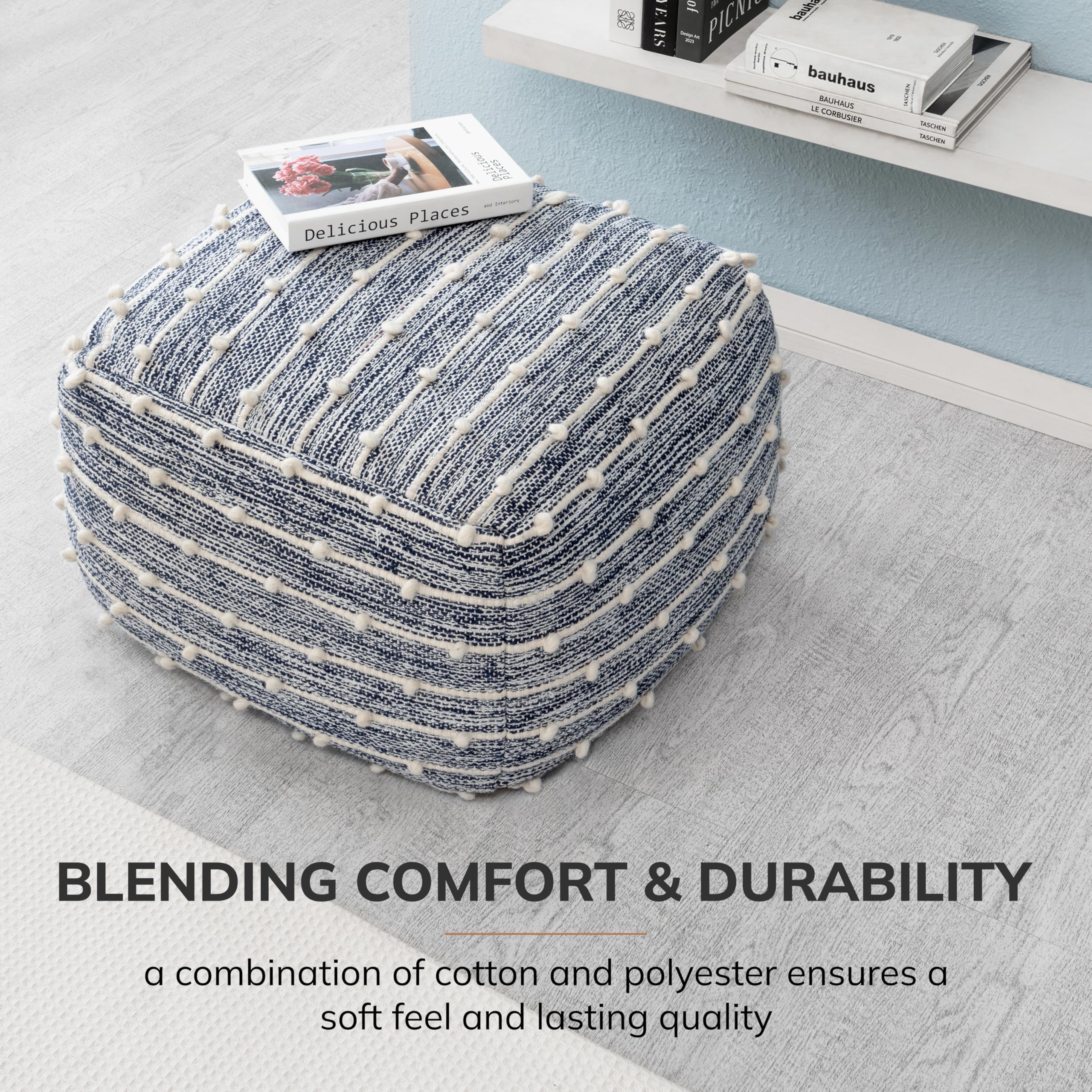 Anji Mountain Pouf Ottoman Foot Rest, Handmade Ottoman Pouf, Comfortable Foot Stool, Decorative Floor Seating for Living Room Decor, Bedroom & Home Décor Accent - Malibu