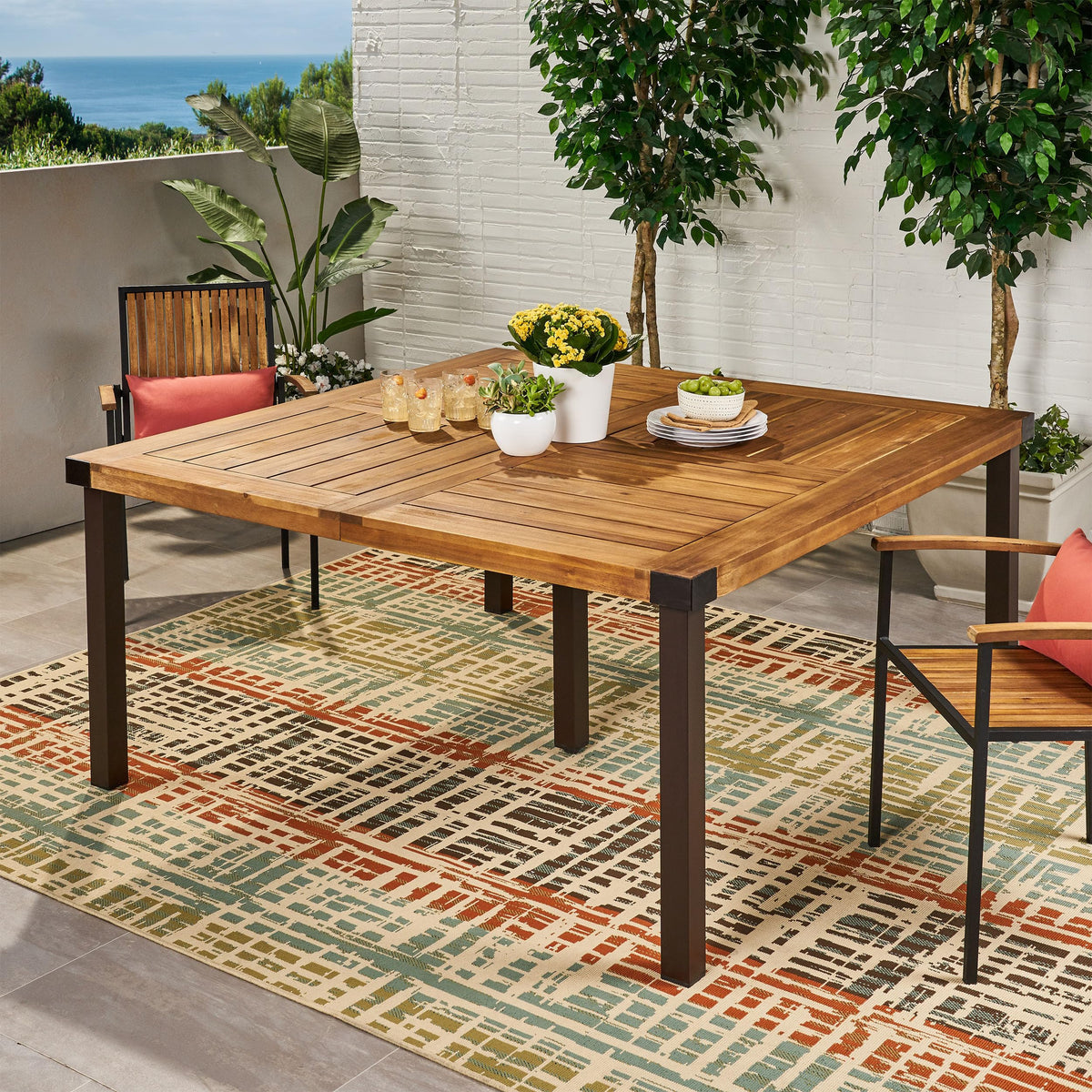 Christopher Knight Home Lankershim Outdoor Acacia Wood Dining Table, Teak and Rustic Metal