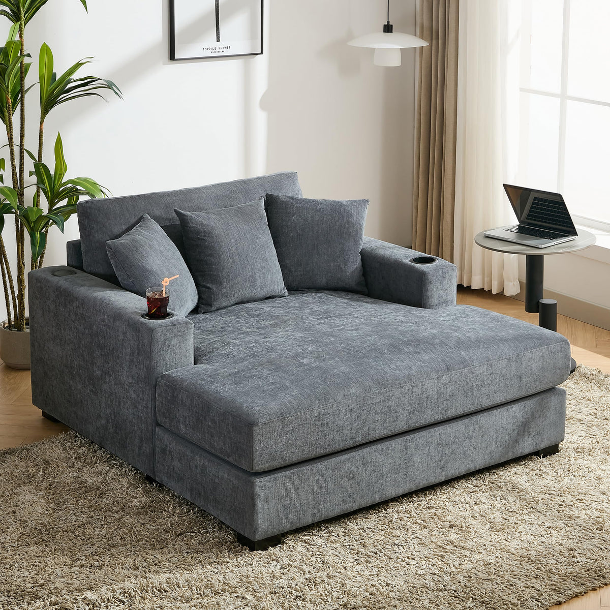 Linen Chaise Lounge with Charging