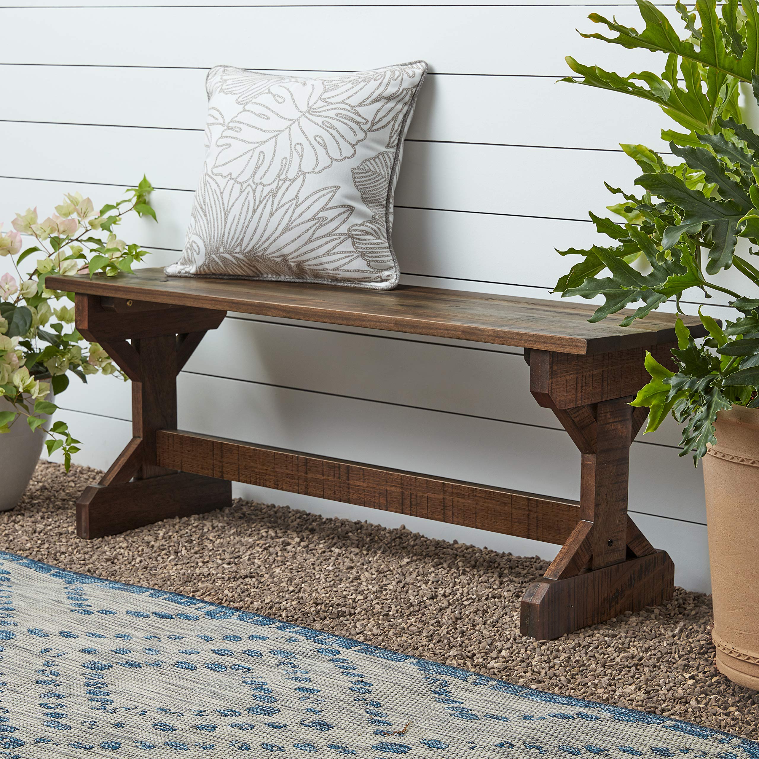 Meranti Wood Farmhouse Bench with Walnut Stain | Indoor & Outdoor
