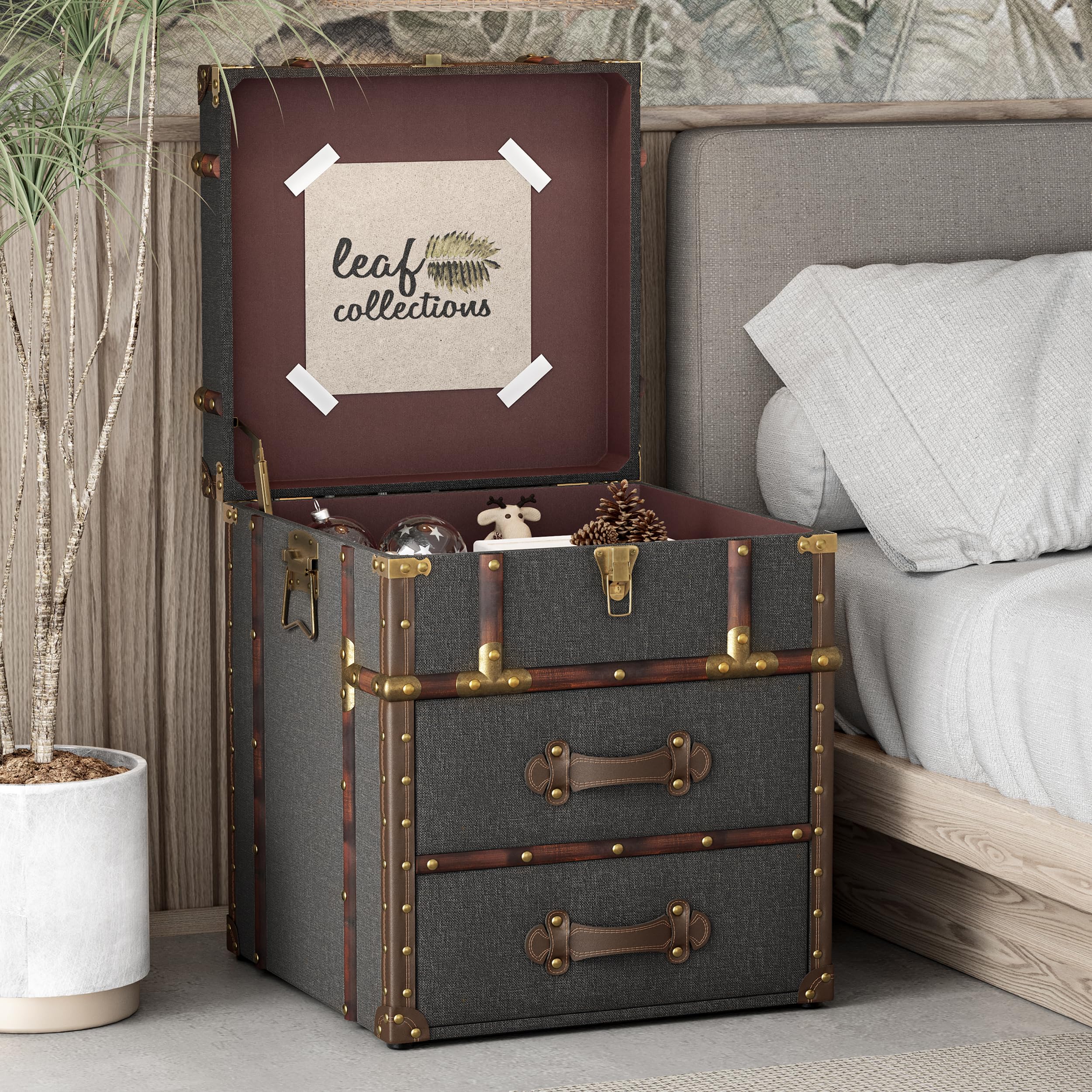Vintage Linen Storage Ottoman with Drawers