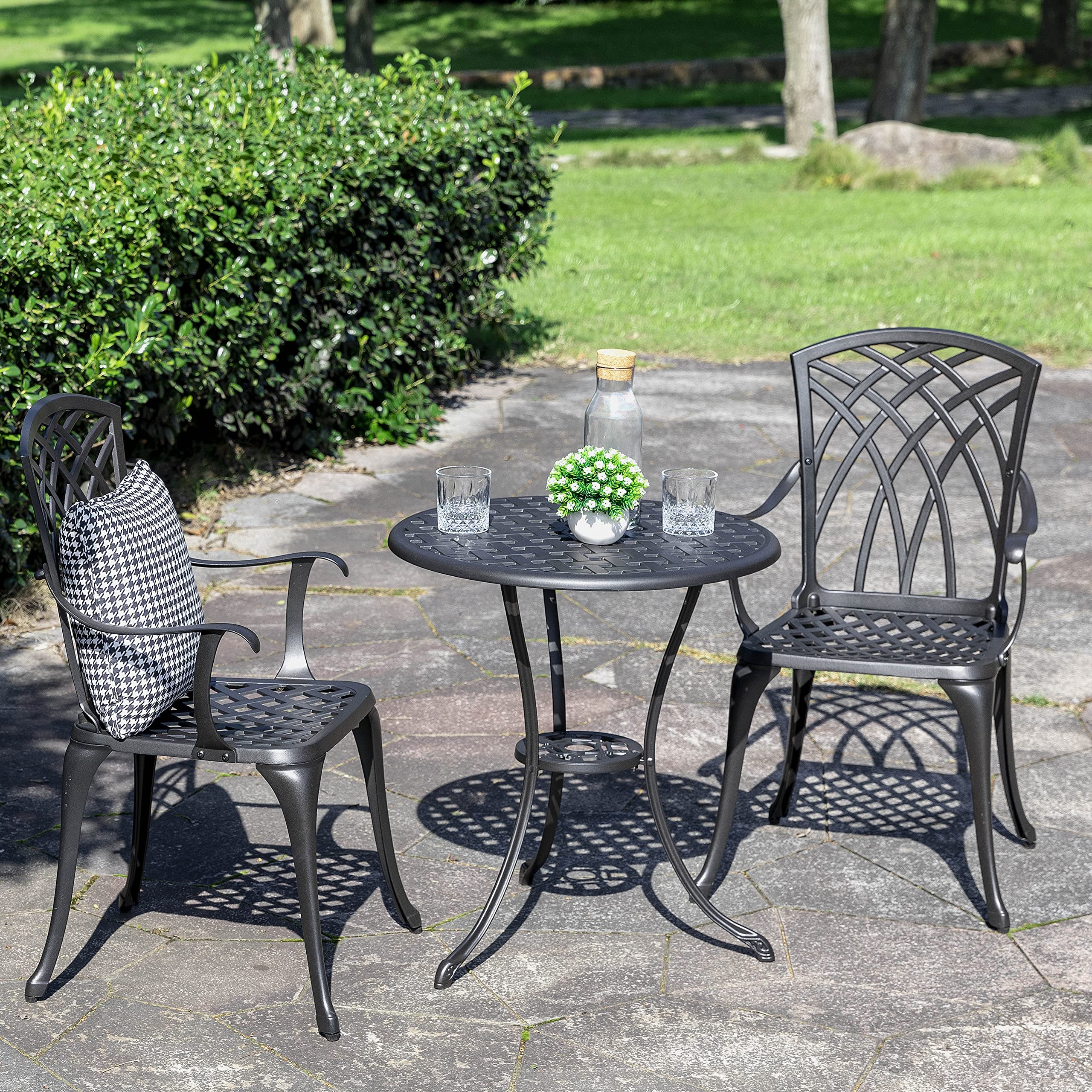 3-Piece Patio Bistro Set – Cast Aluminum Table & Chairs with Umbrella Hole