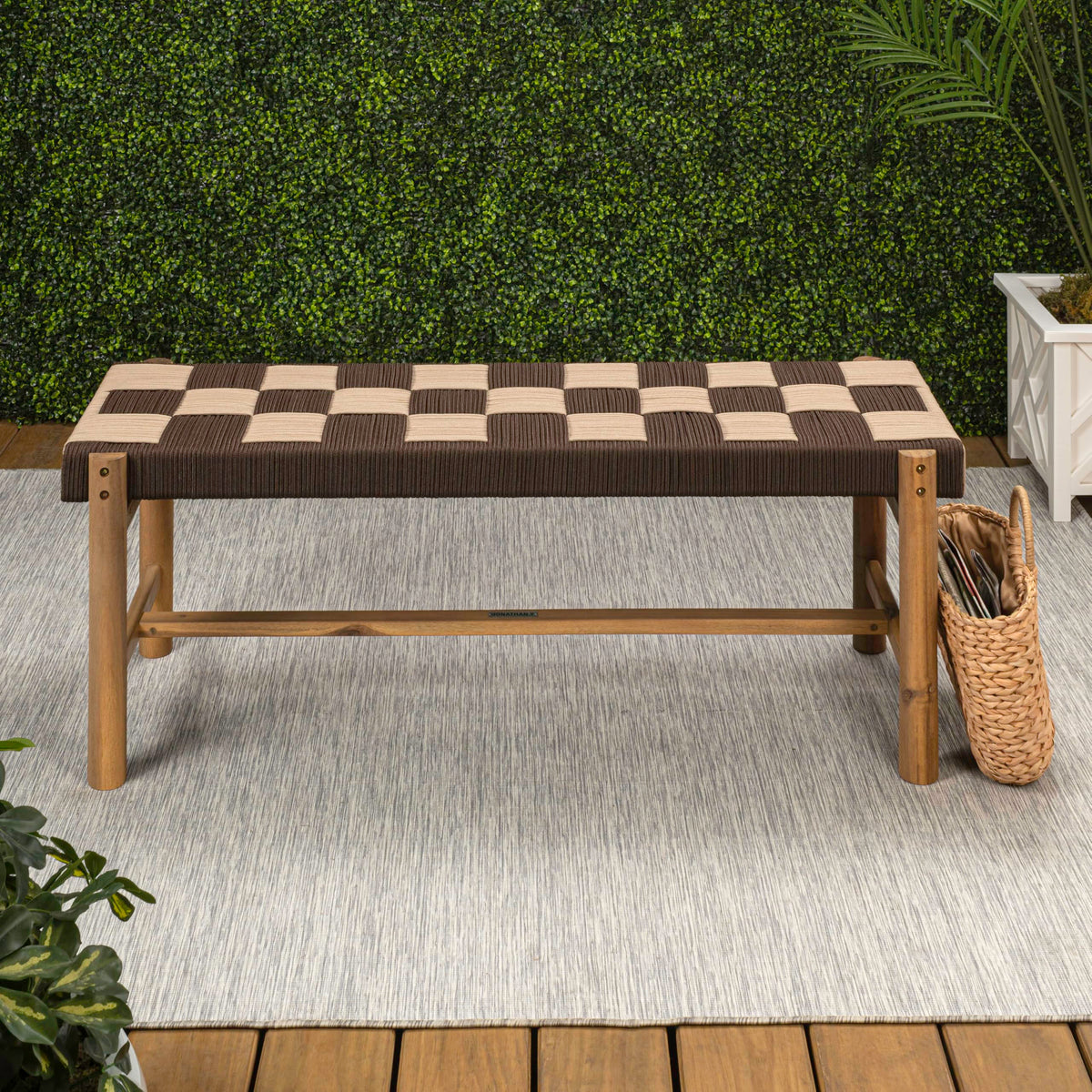 Acacia Wood Woven Rope Bench