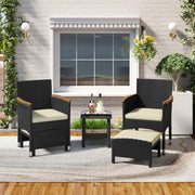 Yaheetech 5 Piece Patio Conversation Set, Outdoor Wicker Bistro Furniture, PE Wicker Outdoor Rattan Chairs Set with Coffee Table for Porch, Poolside, Lawn, Garden, Balcony