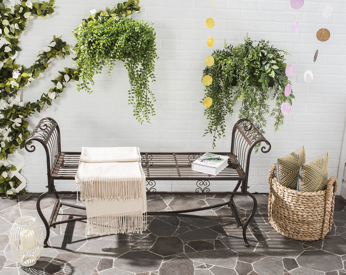 SAFAVIEH Outdoor Brielle Metal Bench, 52" Rustic Brown PAT5004B