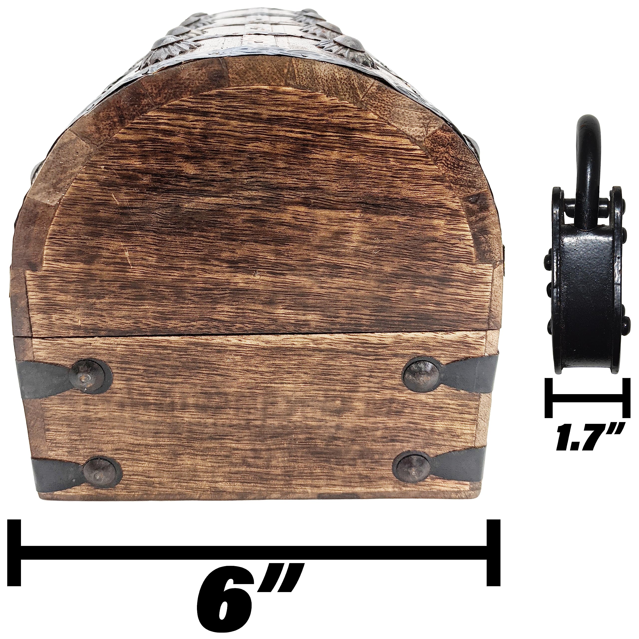 Pirate's Treasure Chest (8" x 6" x 6") Wooden Nautical Jewelry Box with Functional Lock and 2 Keys, Wood with Iron Accents, Hinged Lid by SciencePurchase