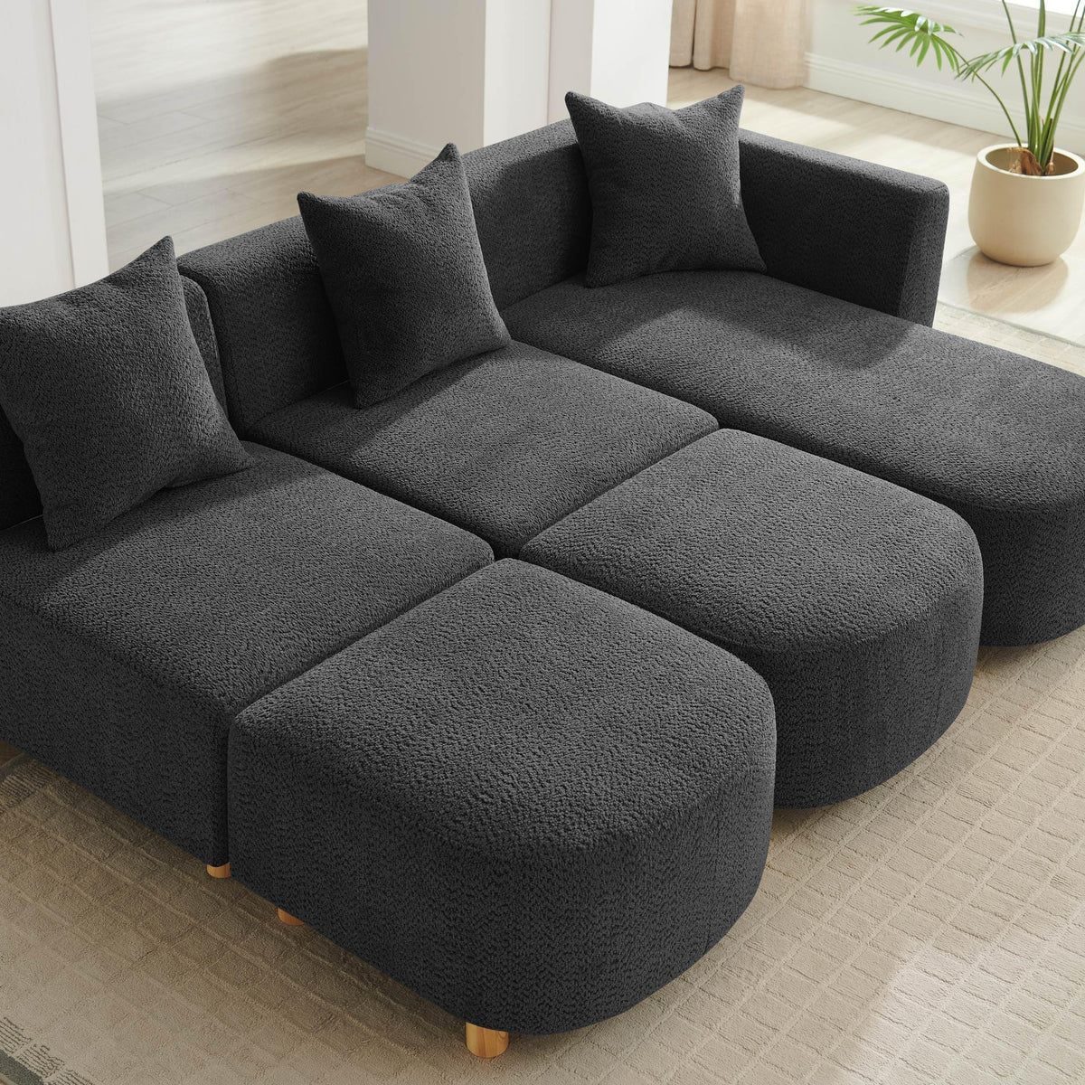 VANOMi 109.84" Modular Sectional Sofa with Pillows, 5-Seater, Dark Gray