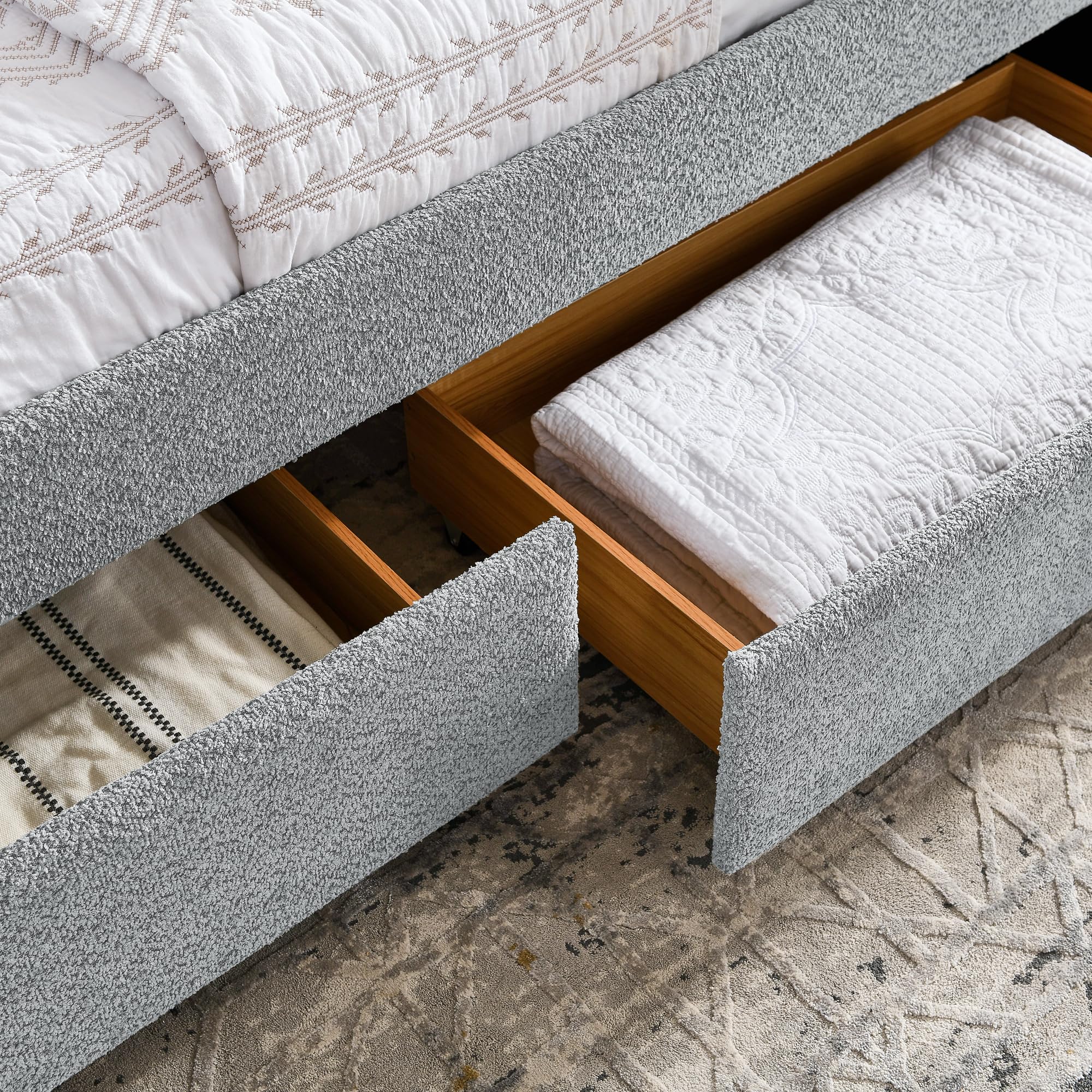 Ball & Cast Queen Size Daybed with Storage Drawers, Upholstered Day Bed Frame with Wood Slats Supports, No Box Spring Needed,Easy Assembly,Boucle Fabric,Grey